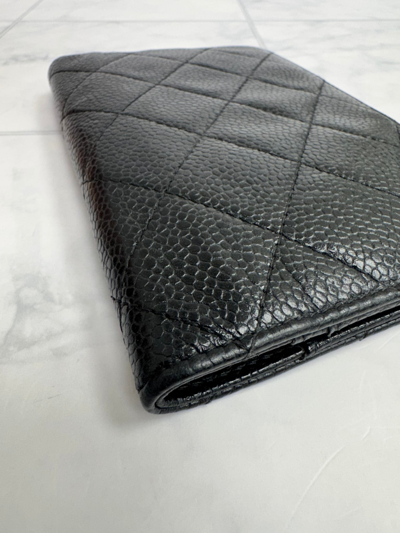Chanel Black Diamond Quilted Caviar Passport Holder