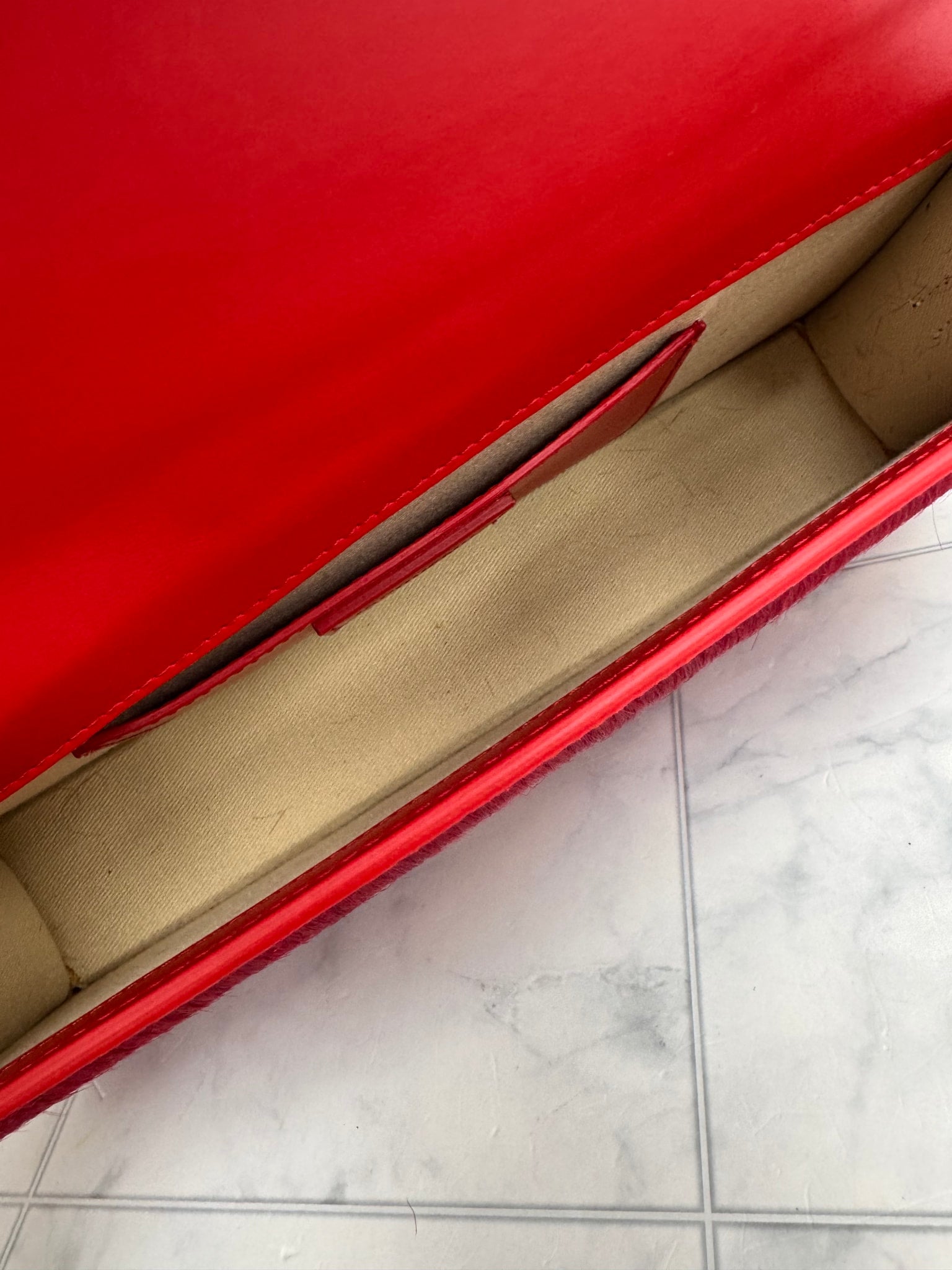 BRAND NEW - Jacquemus Red Pony Hair Le Bambino Long Shoulder Bag