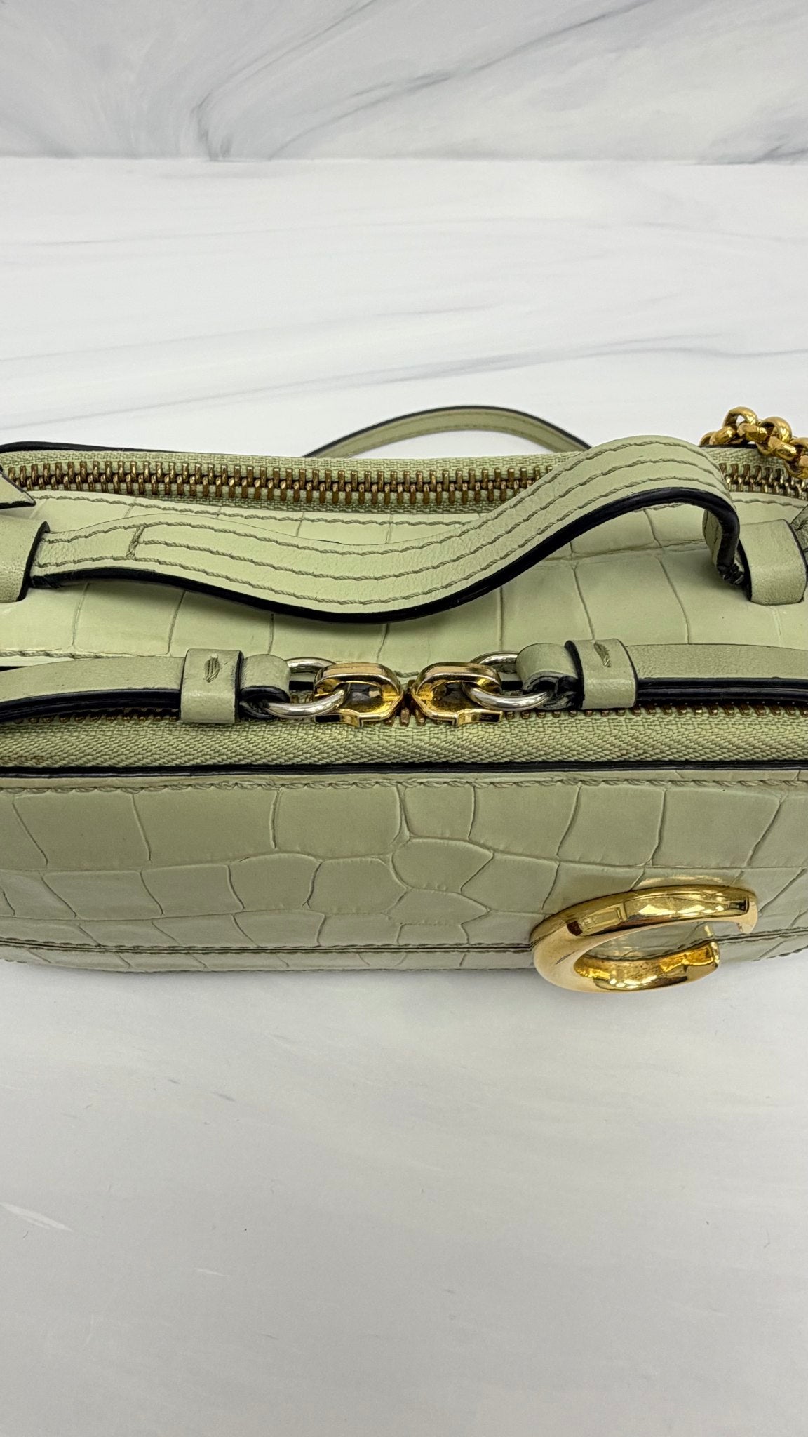 Chloe Green Croc Embossed Leather Vanity Handbag