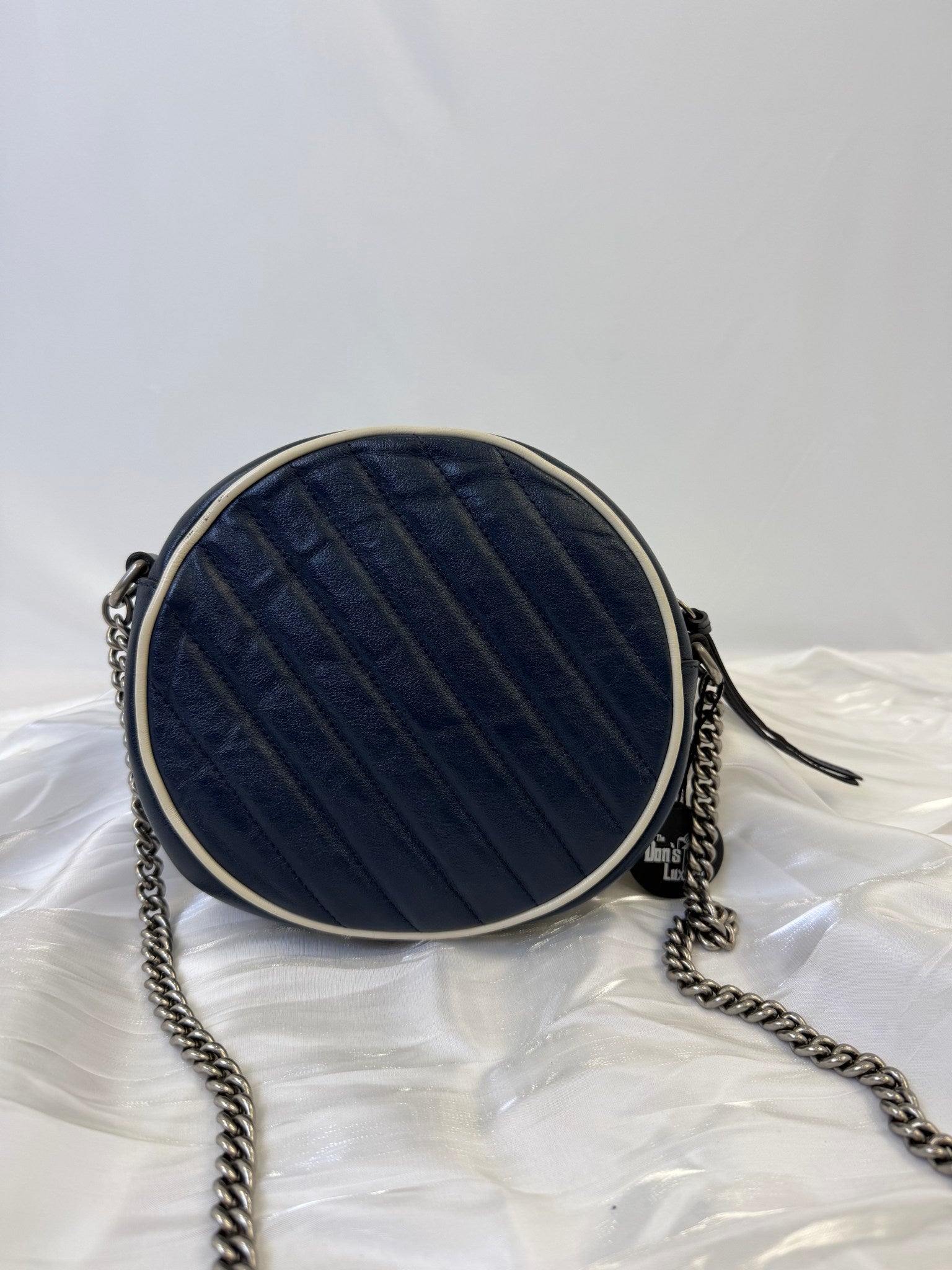 Gucci Navy Leather Marmont Mini Round Crossbody Bag