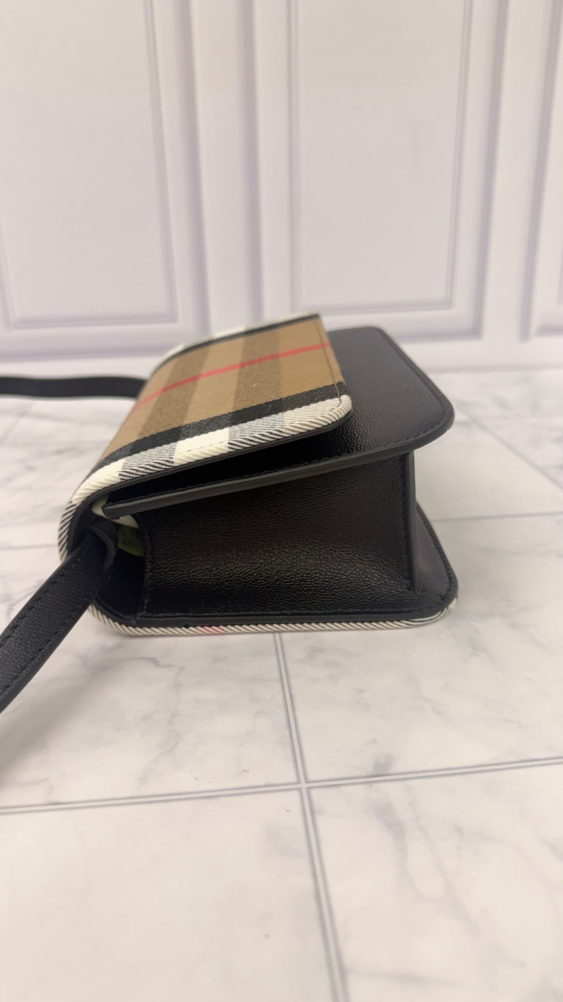 Burberry Nova Check Canvas & Black Leather Crossbody Bag