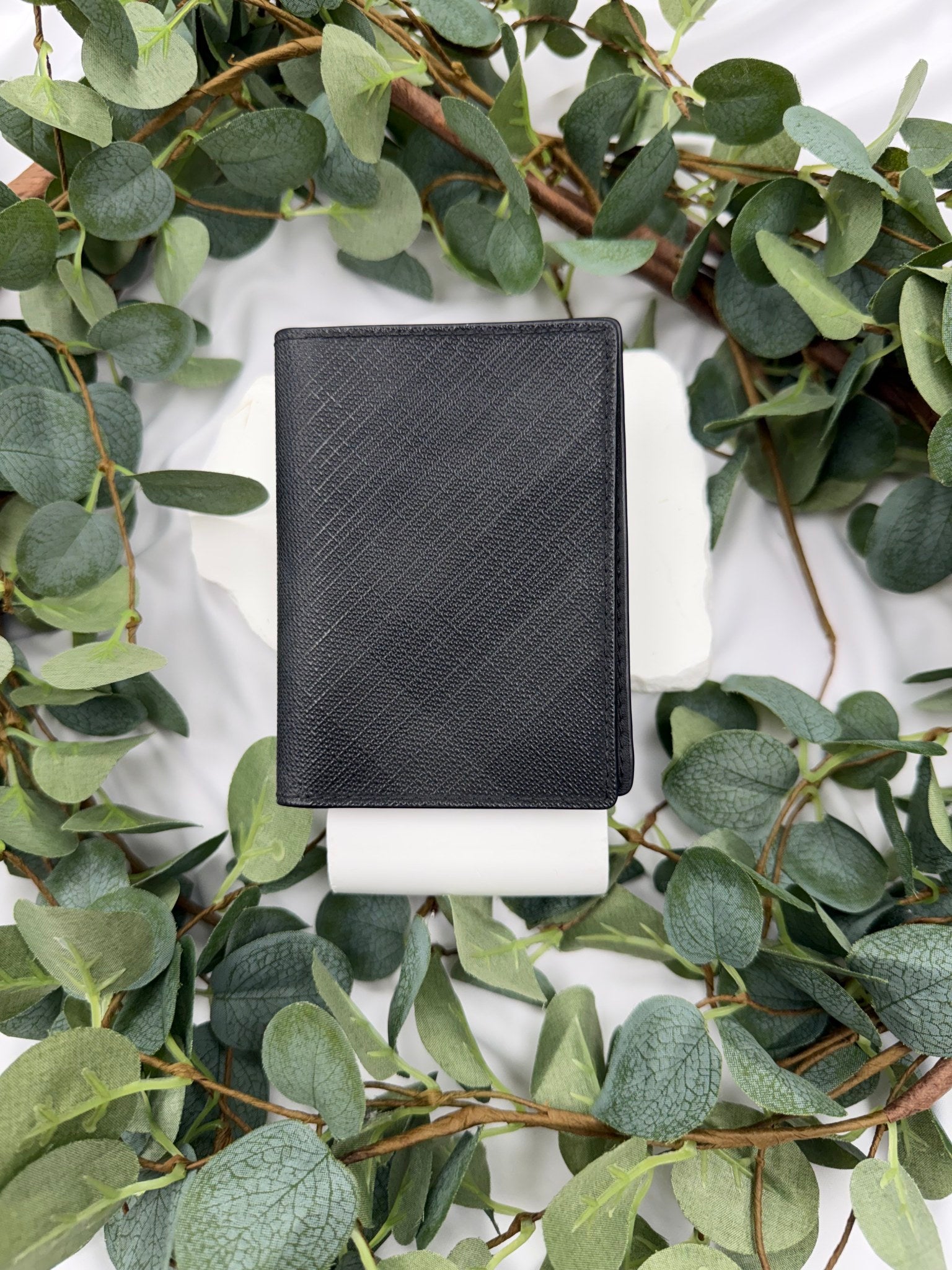 Burberry Black London Check Pebbled Leather Card Case