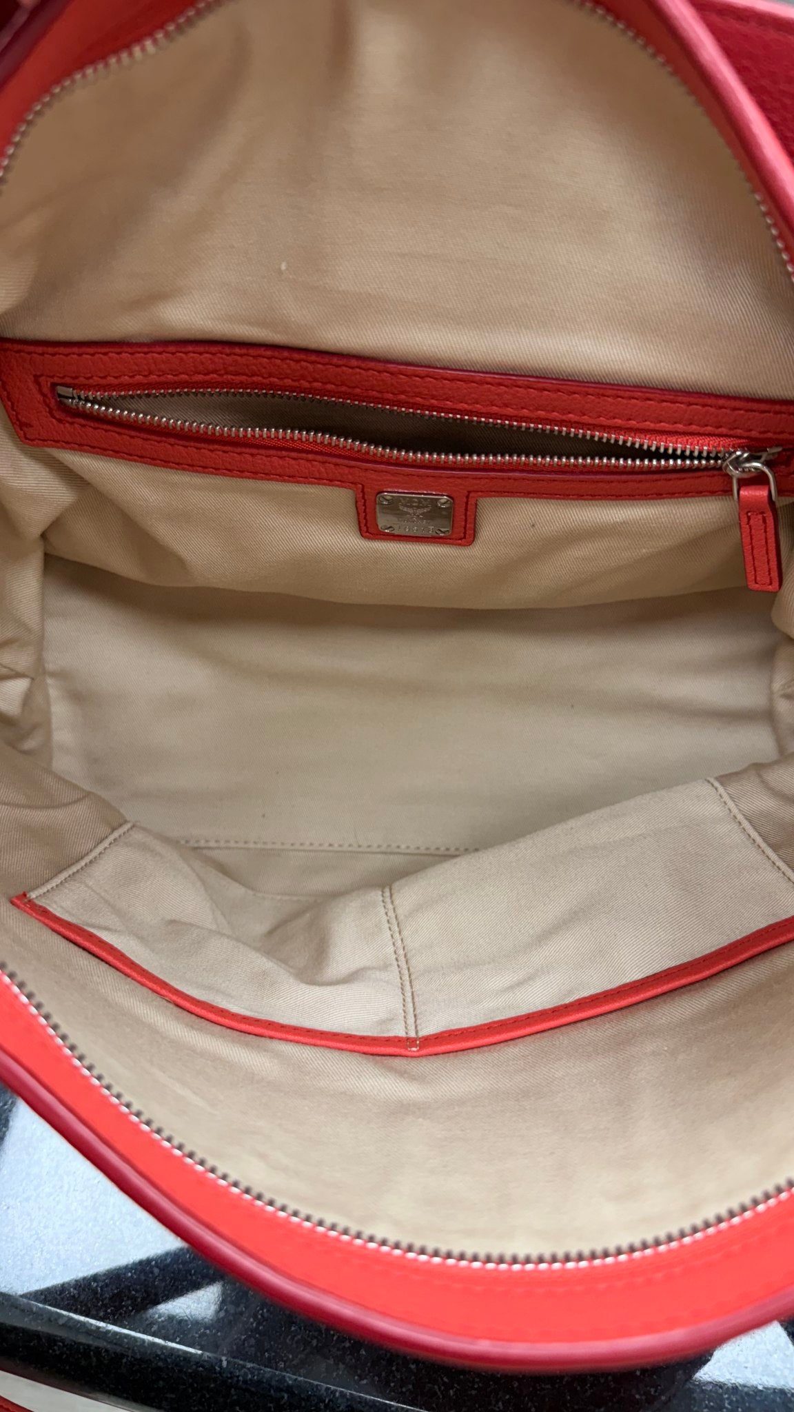 MCM Red Visetos Embossed Leather Klara Hobo Bag