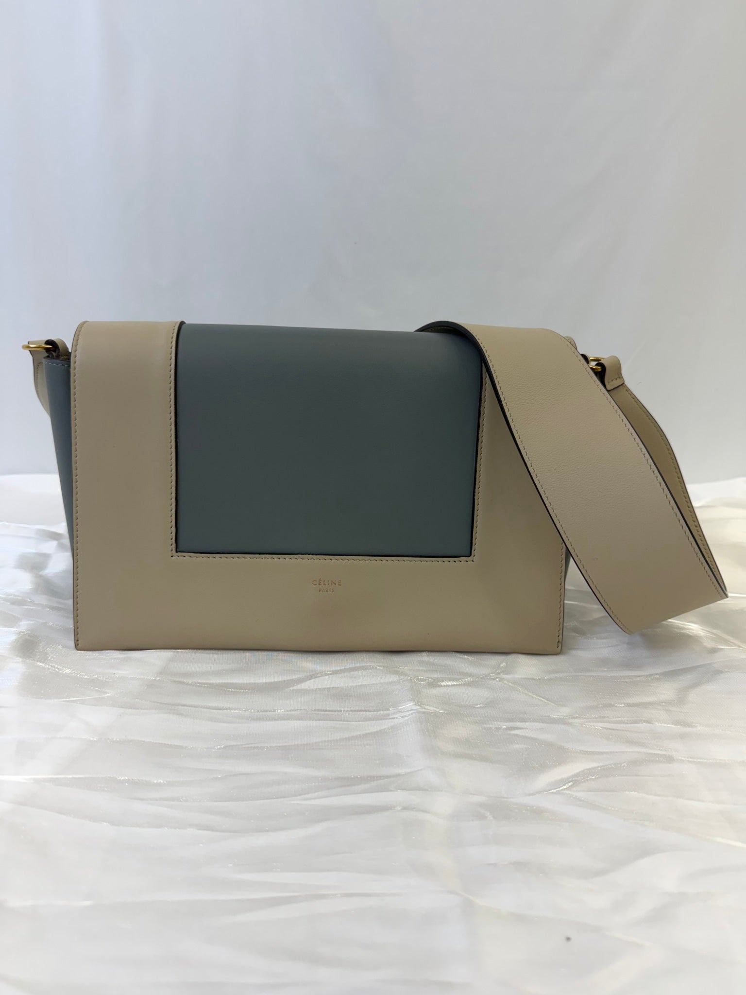 Celine Beige And Gray Leather Frame Shoulder Bag