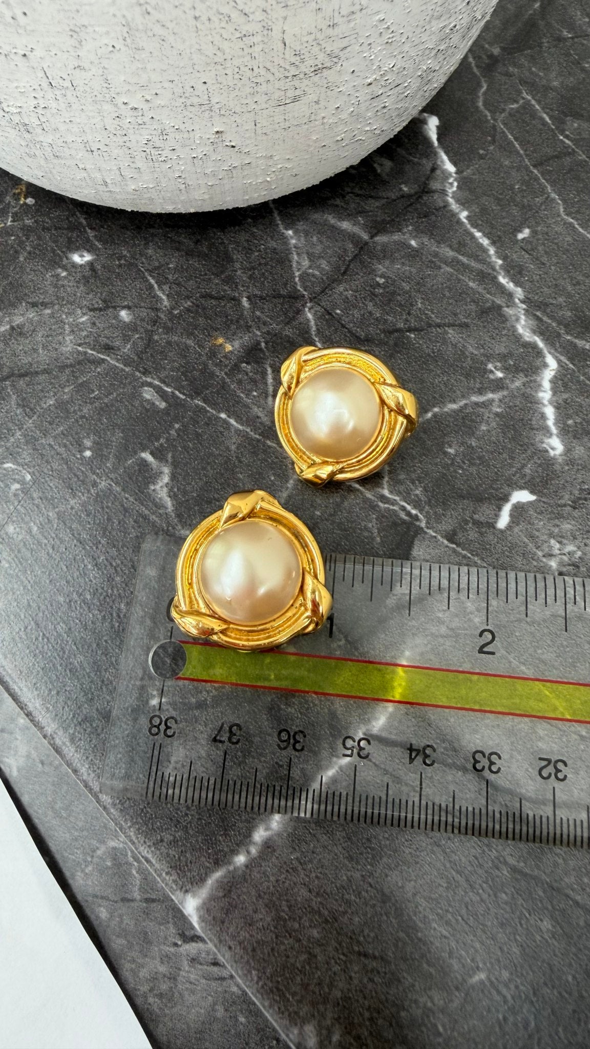 Chanel Vintage Gold Tone & Faux Pearl Rope Clip On Earrings
