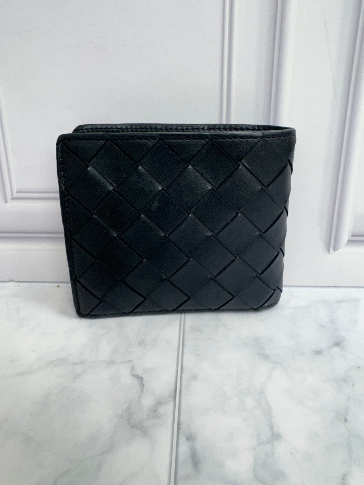 Bottega Veneta Black Intrecciato Leather Compact Wallet
