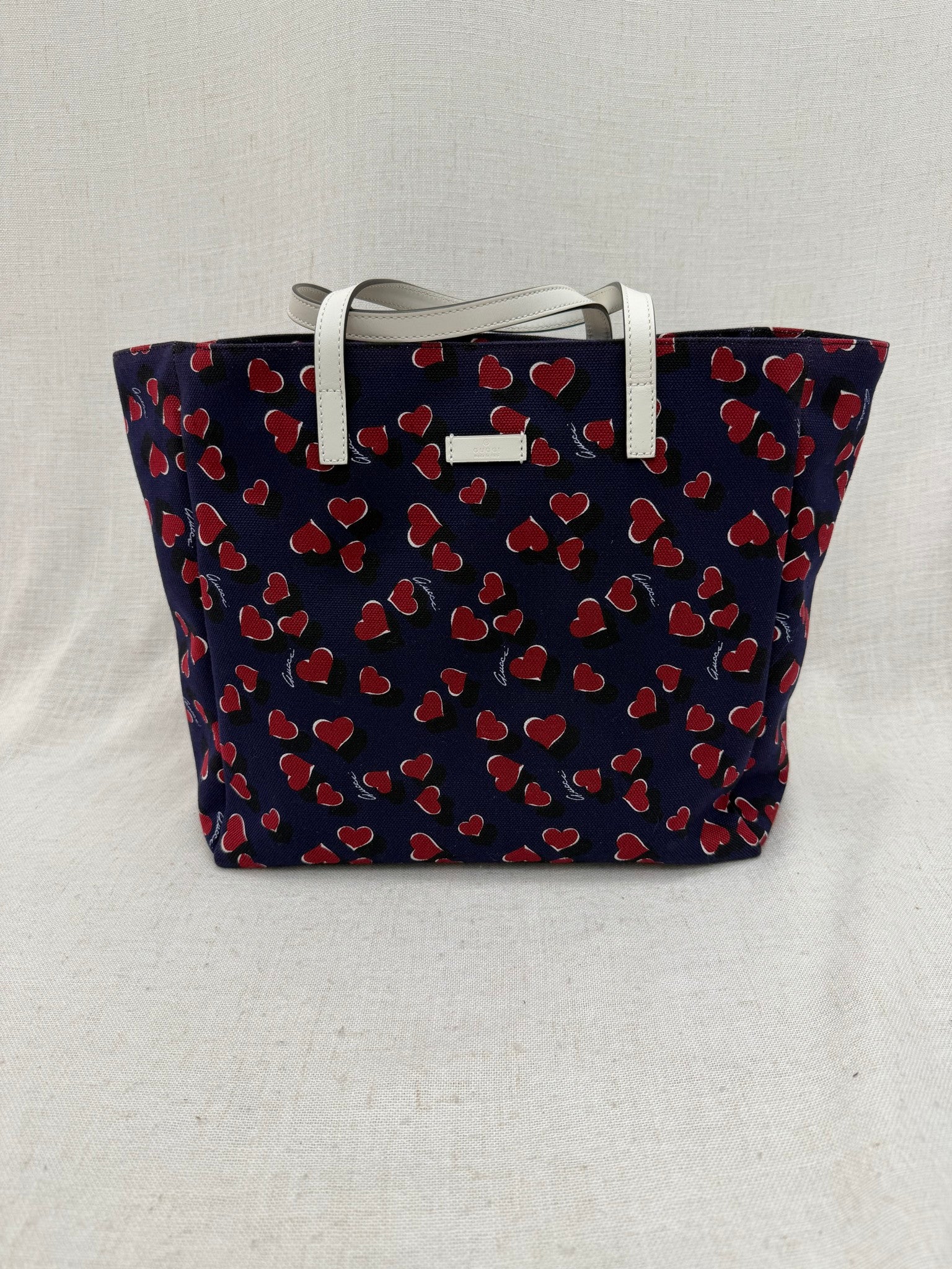Gucci Navy & Red Heart Canvas Shoulder Tote