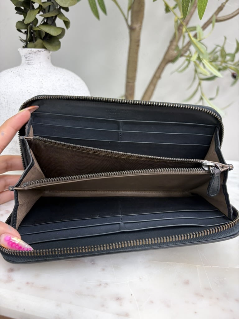 Bottega Veneta Black Intrecciato Leather Studded Zippy Wallet