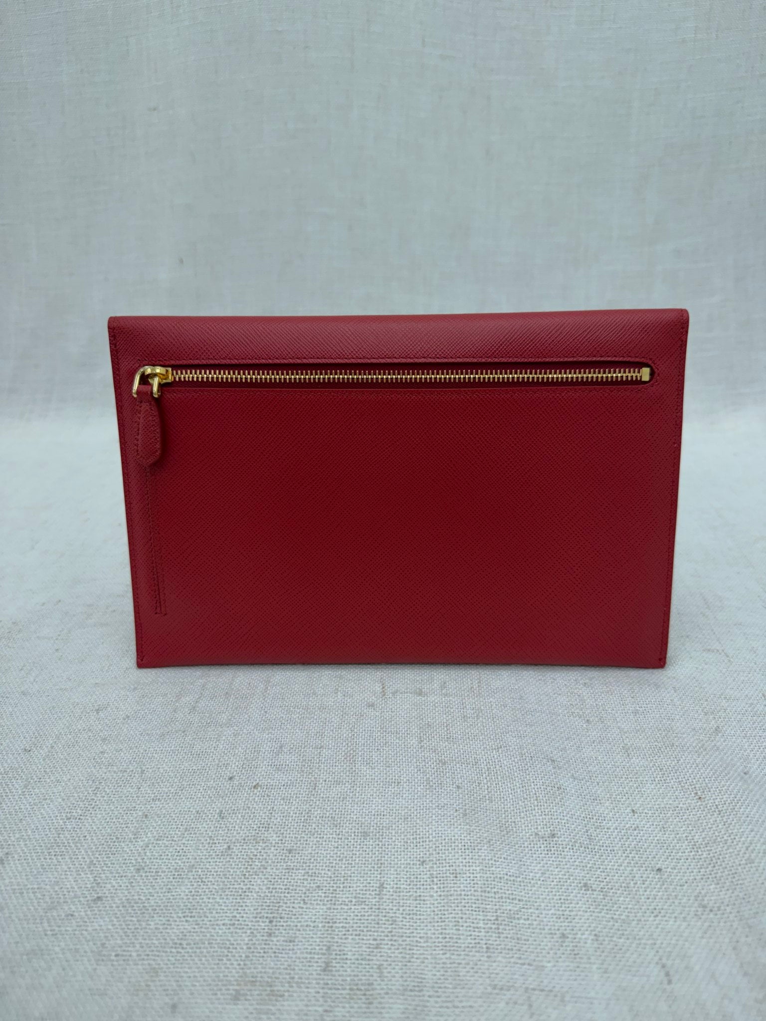 Prada Red Saffiano Leather Envelope Pouch