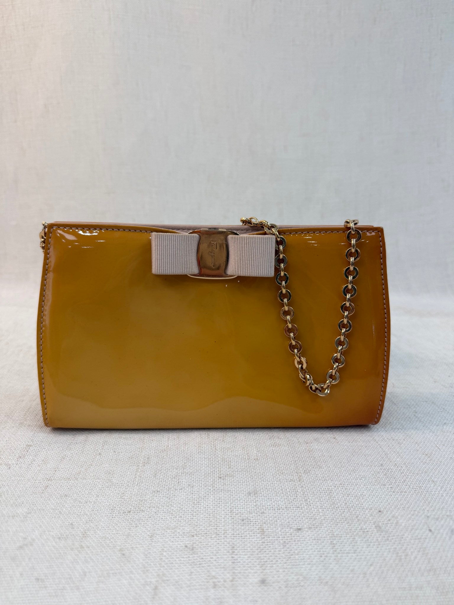 Salvatore Ferragamo Dark Yellow Patent Leather Mini Shoulder Bag