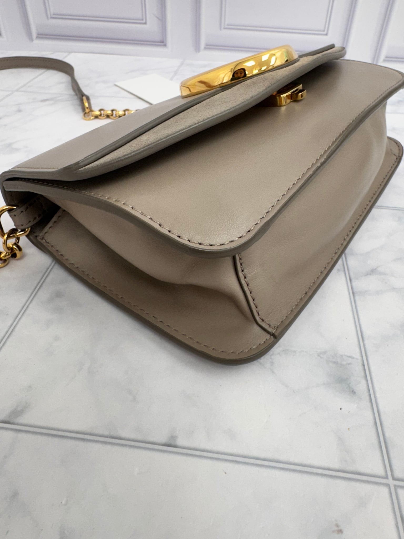 Chloe Taupe Leather C Chain Crossbody Bag