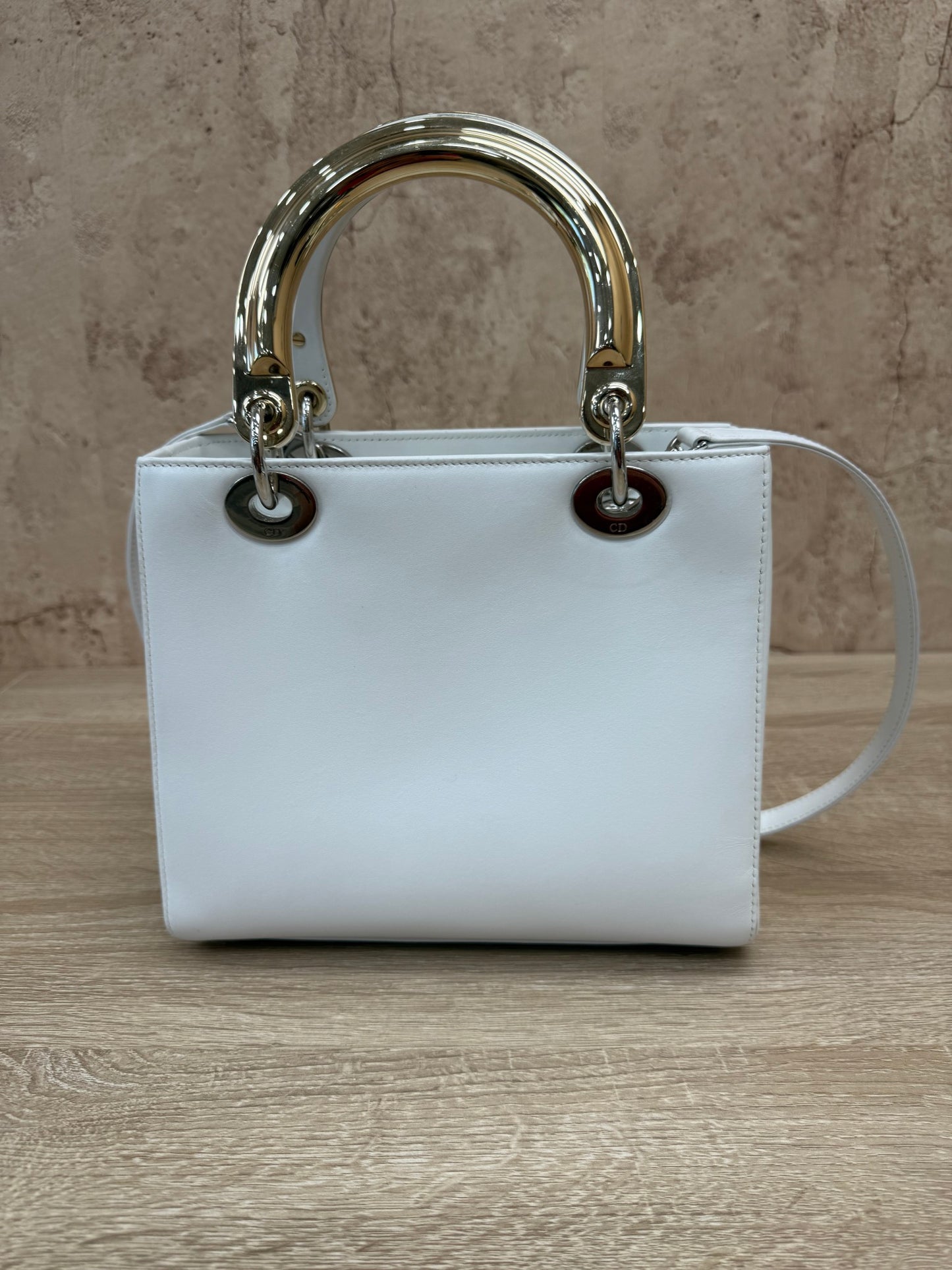 Christian Dior White Leather Patch Embellished Medium Lady Dior