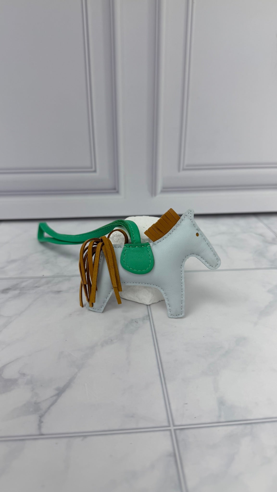 Hermes Blue And Green Lambskin Leather Rodeo PM Bag Charm