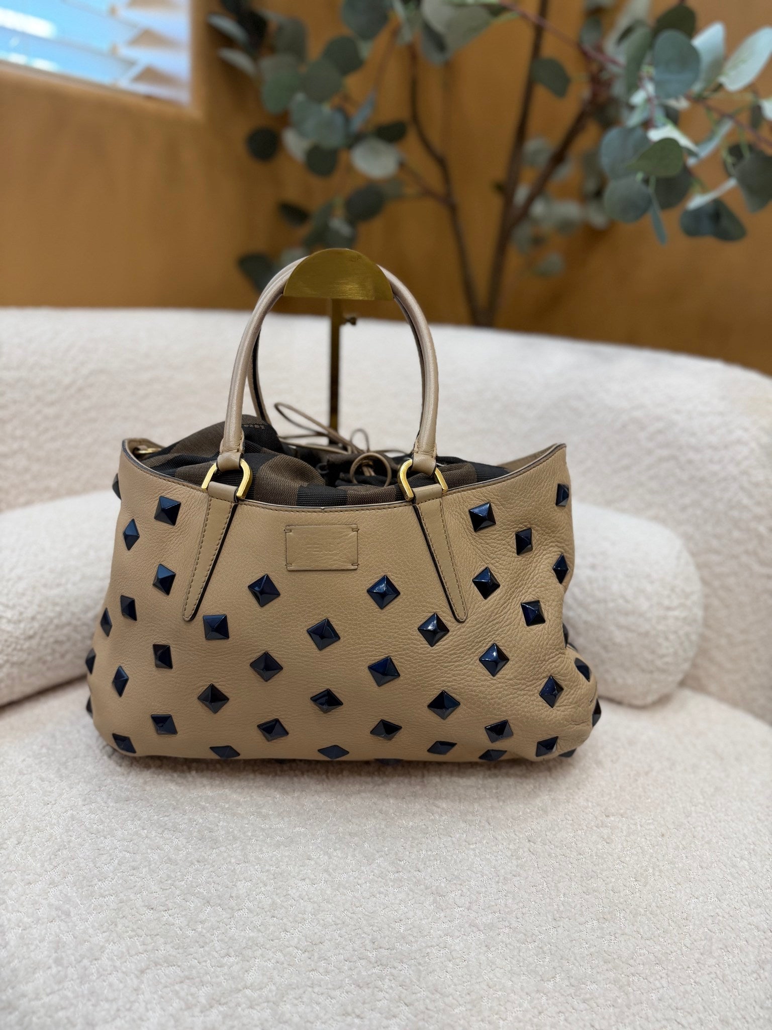 Fendi Tan Leather Studded Handbag