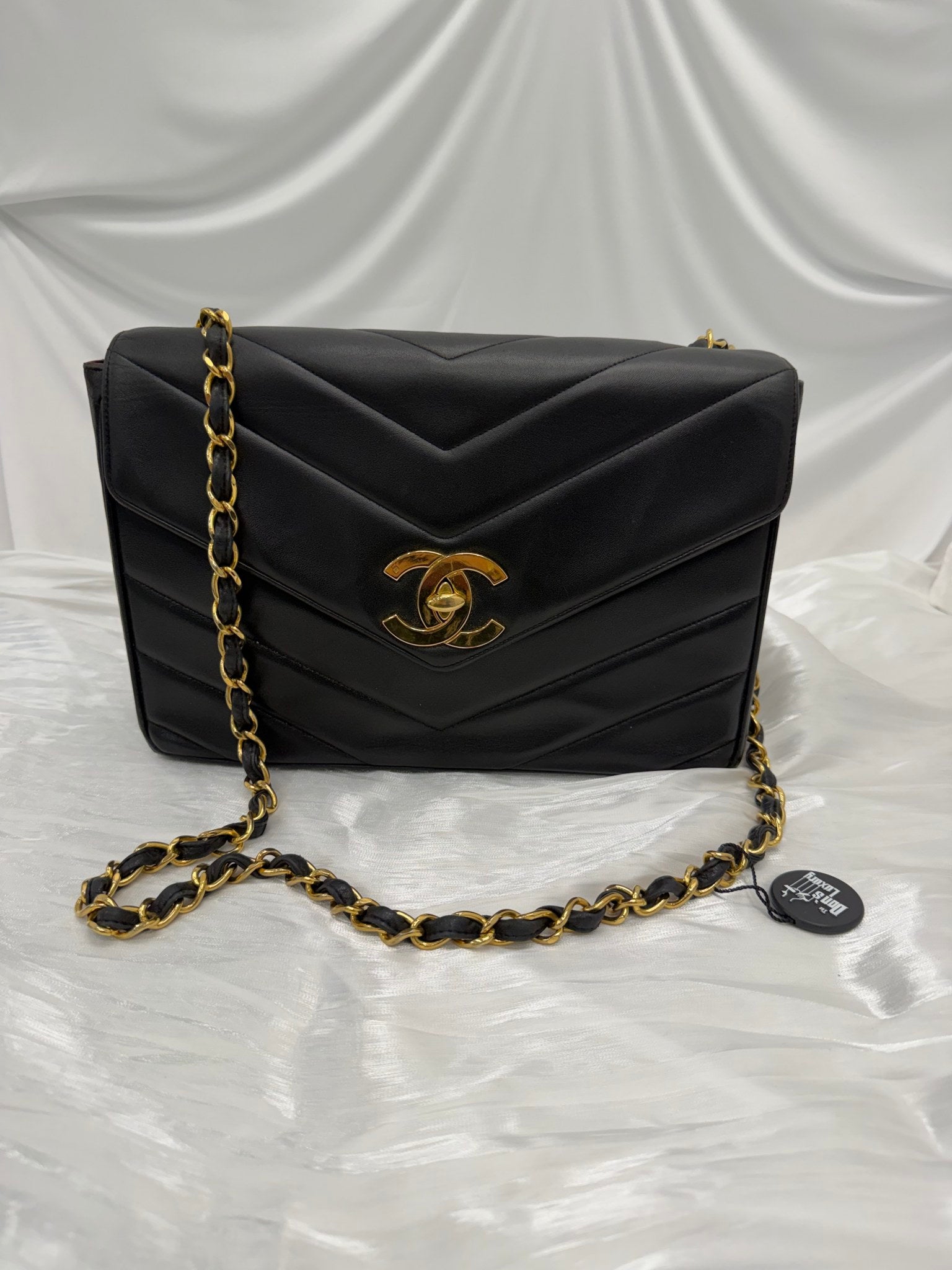Chanel Vintage Black Chevron Lambskin 24k Jumbo Classic Flap Bag