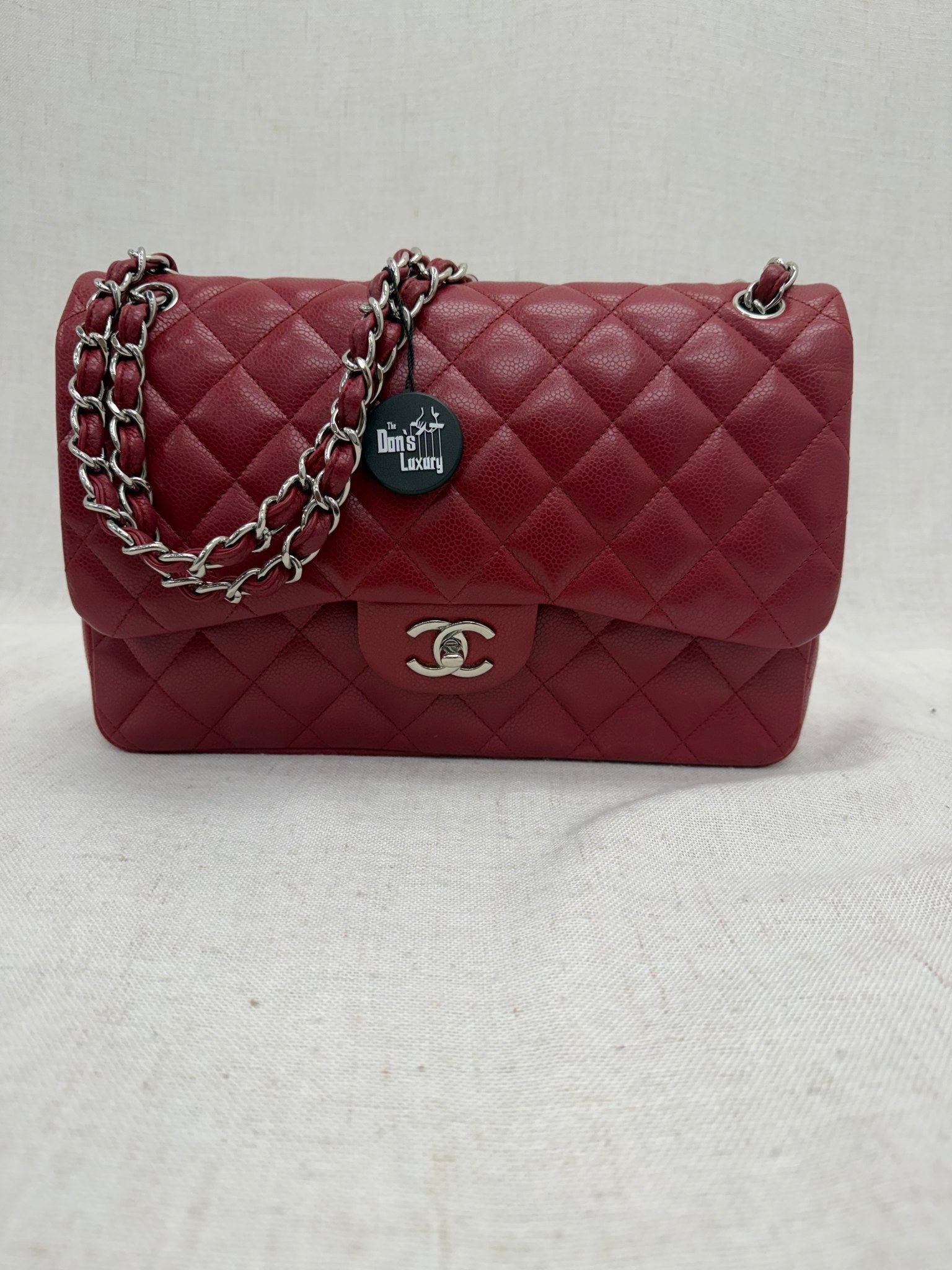Chanel Red Caviar Quilted Leather Jumbo Classic Double Flap Bag