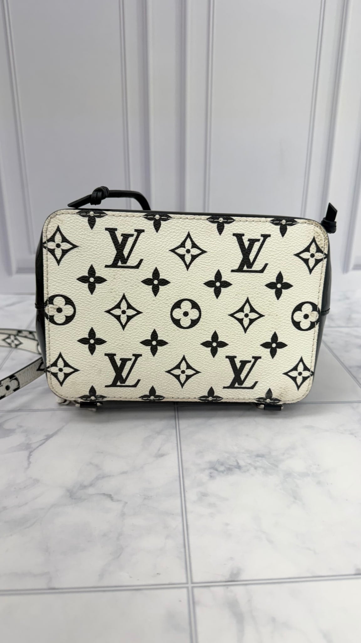 Louis Vuitton Black And White Patent Leather Monogram Hot Springs Mini Backpack