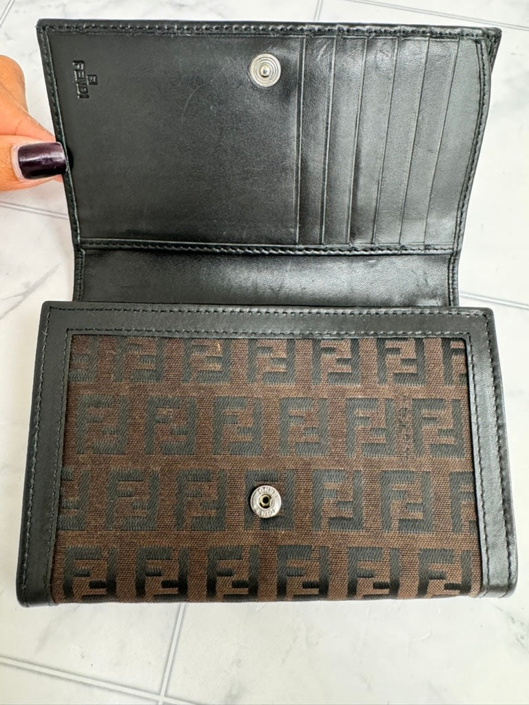 Fendi Brown And Black Zucca Canvas Compact Wallet