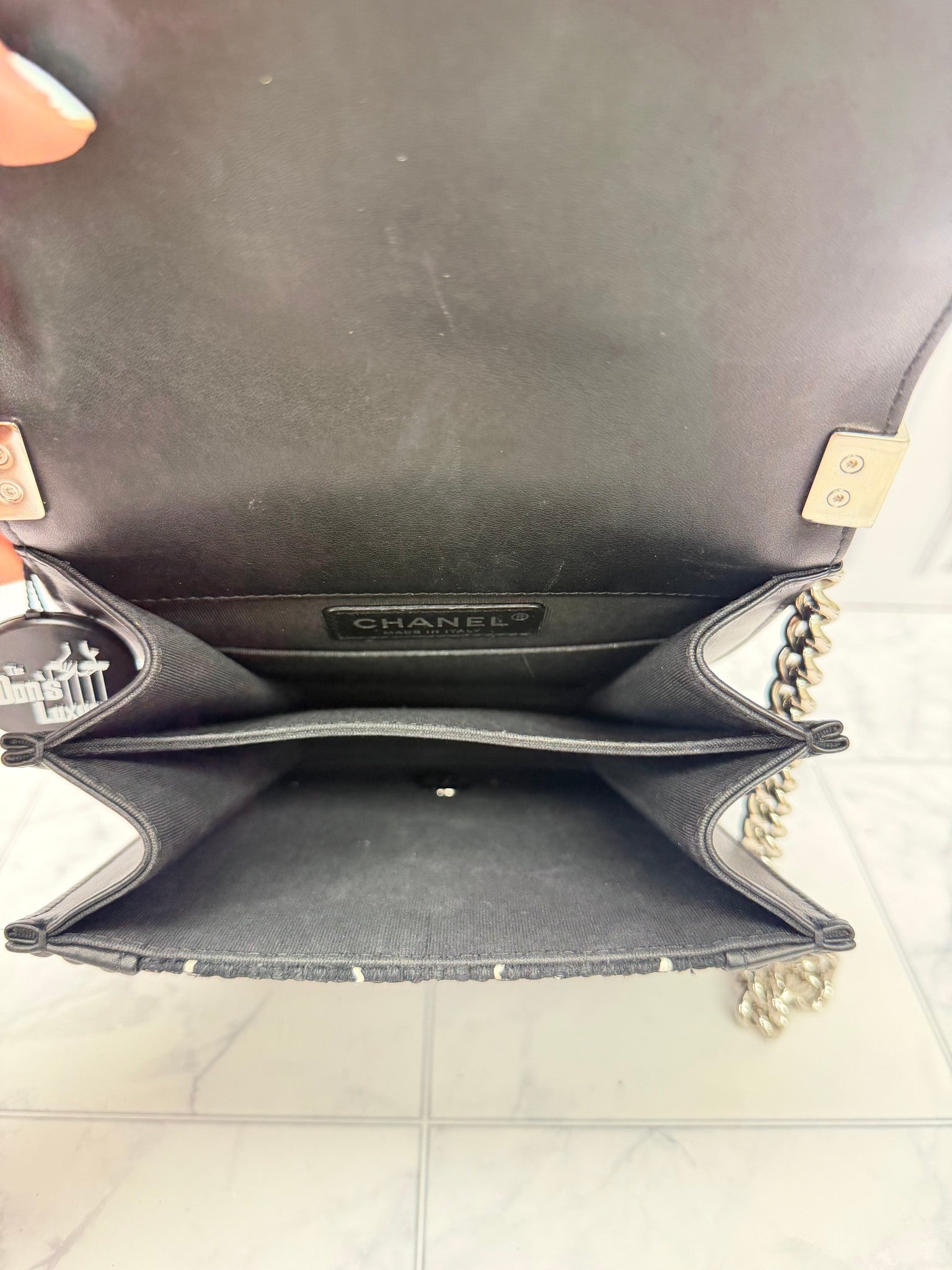 Chanel Black Tweed North South Boy Flap Bag