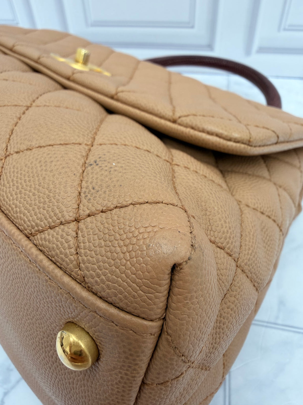 Chanel Tan Caviar Quilted Medium Coco Handle Flap Bag