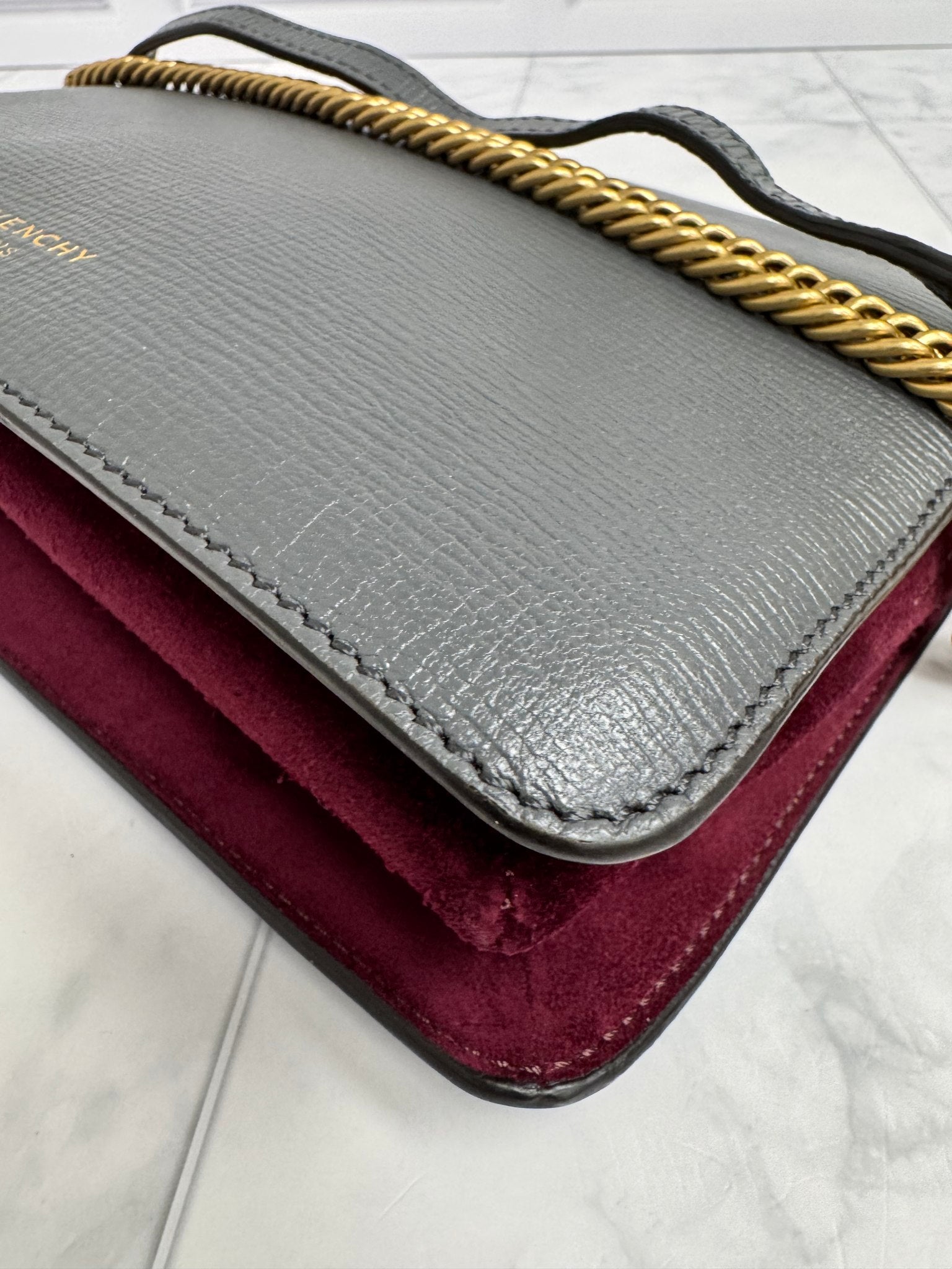 Givenchy Gray Leather And Purple Plum Suede Crossbody Bag