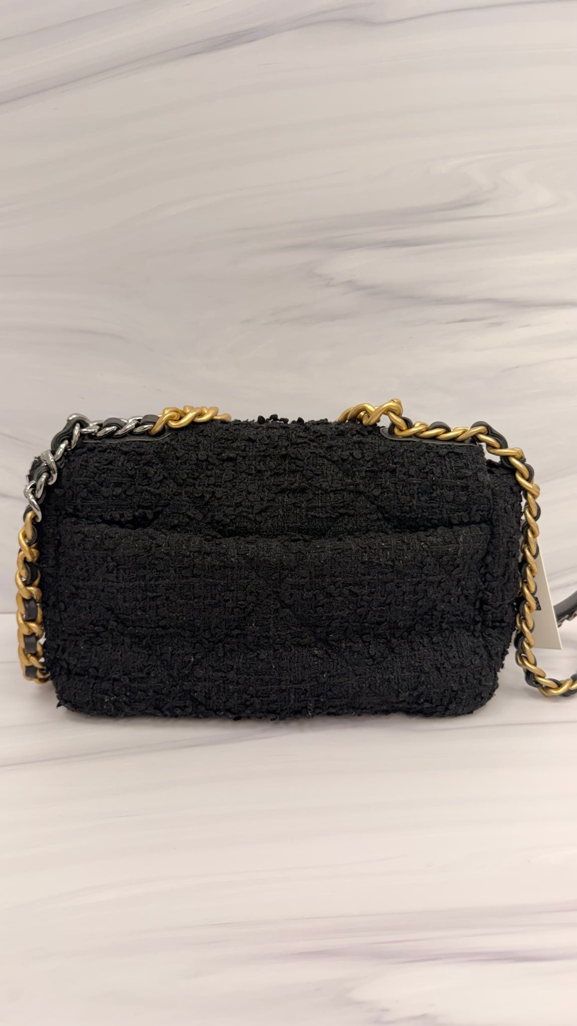 Chanel Black Tweed Chanel 19 Flap Chain Medium Shoulder Bag