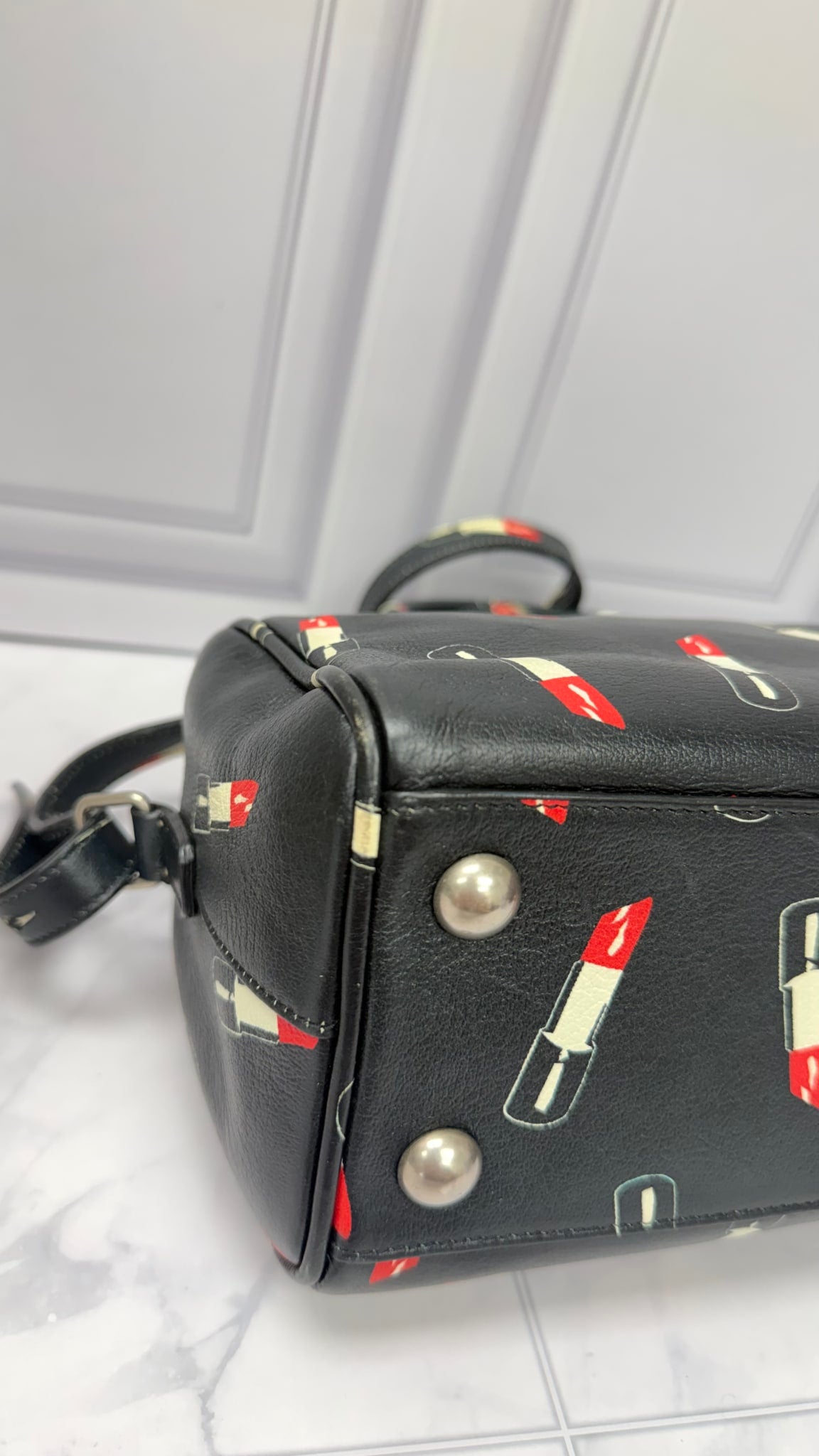 Saint Laurent YSL Black Leather Lipstick Baby Boston Bag