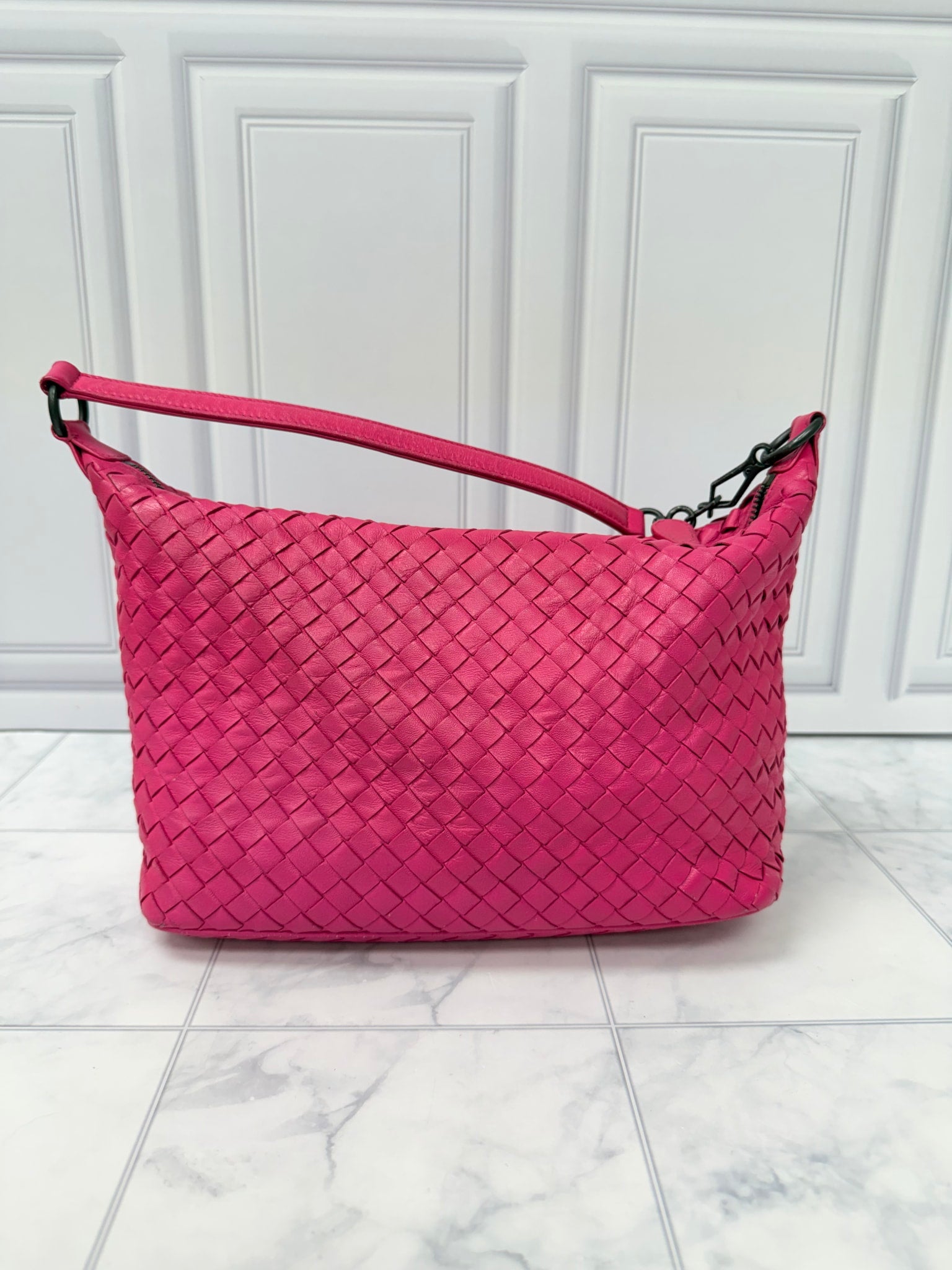 Bottega Veneta Pink Intrecciato Leather Shoulder Bag