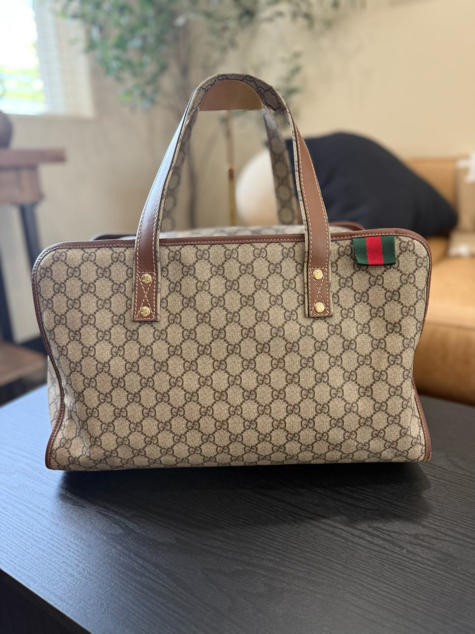Gucci GG Beige Coated Canvas Web Loop Duffle Bag