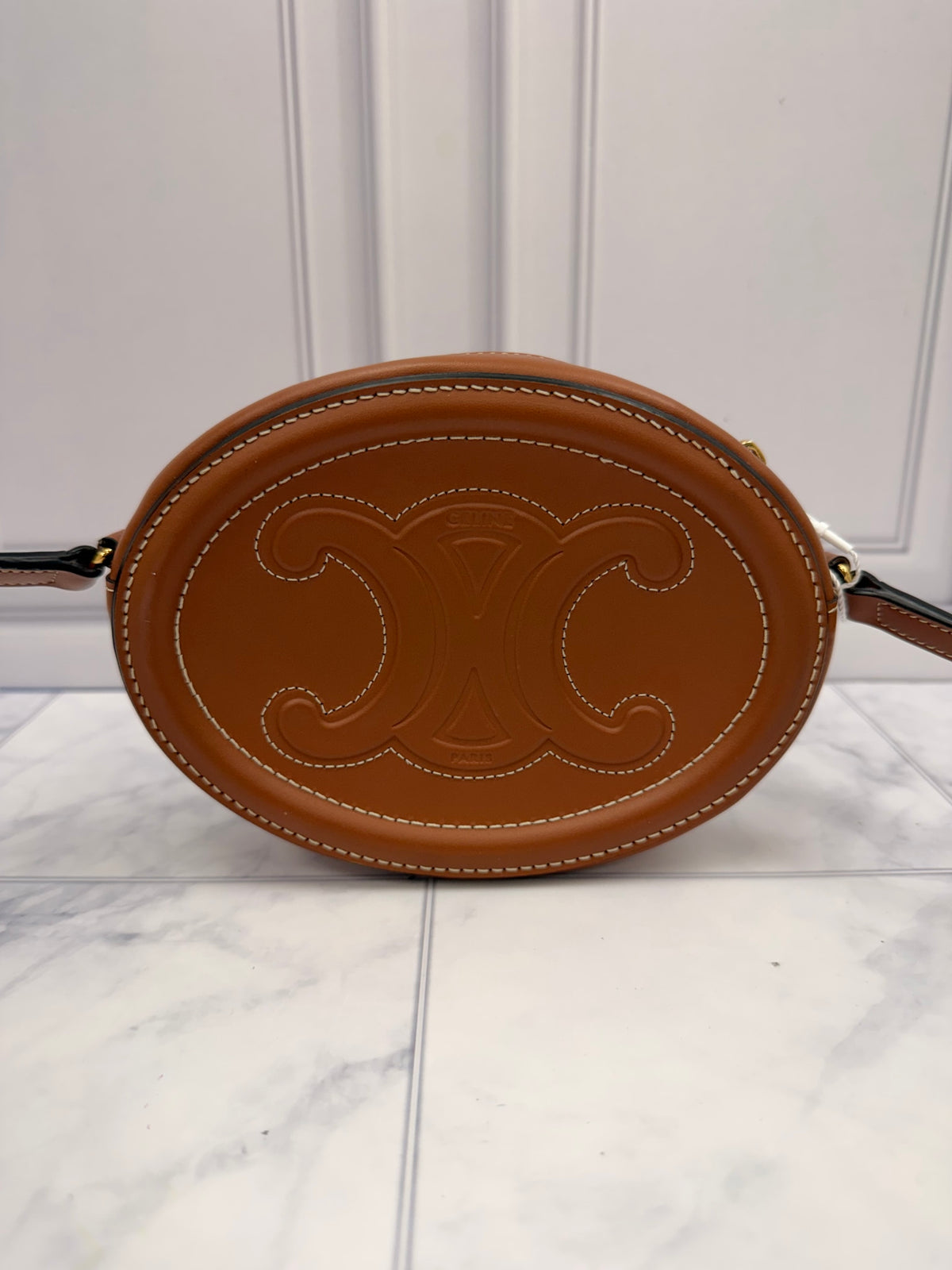 Celine Brown Cuir Triomphe Calfskin Oval Crossbody Bag