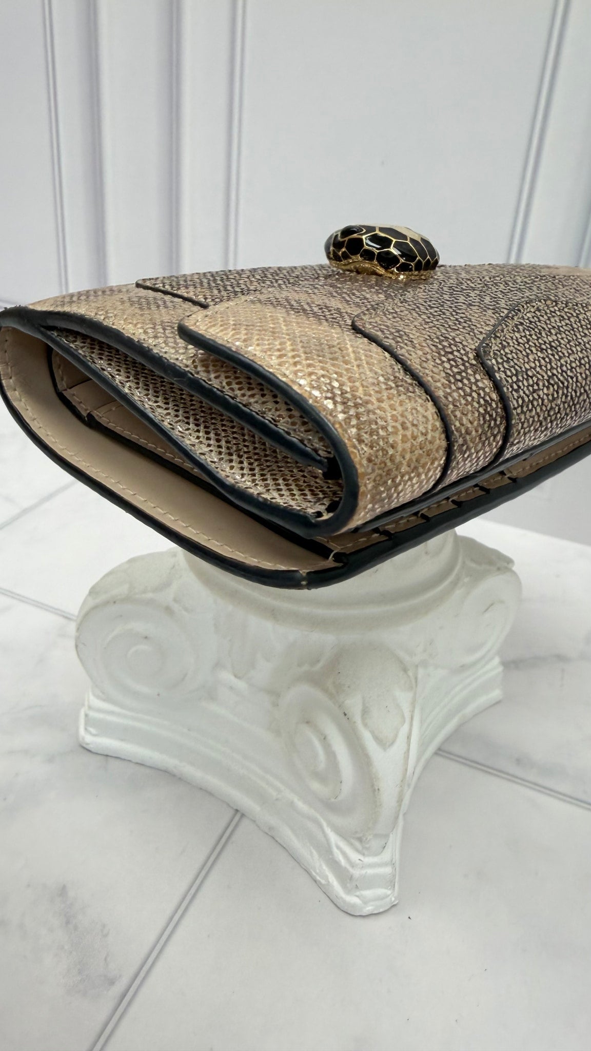 Bvlgari Gold Metallic Leather Serpenti Forever Compact Wallet