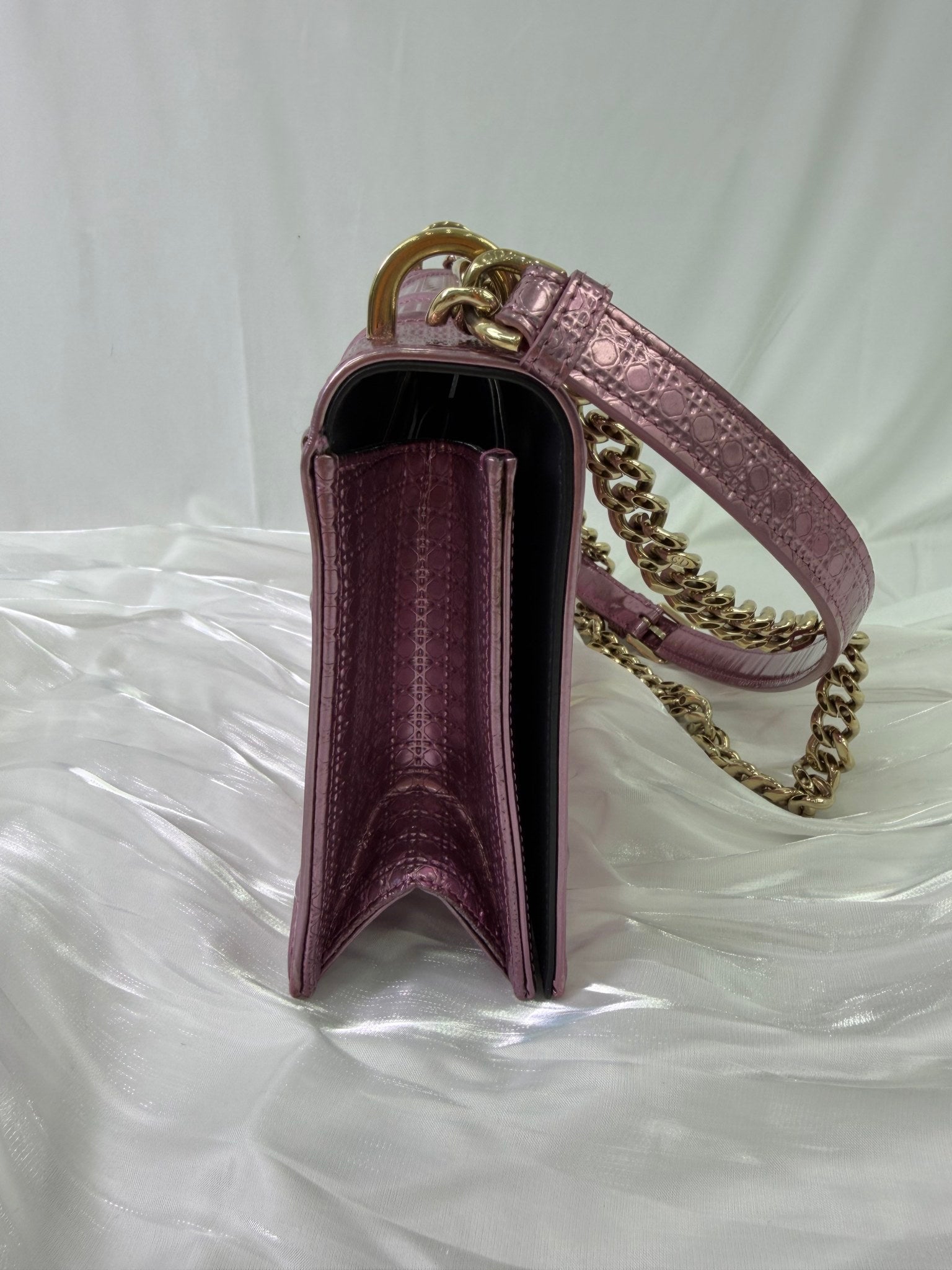 Christian Dior Pink Metallic Leather Diorama Handbag