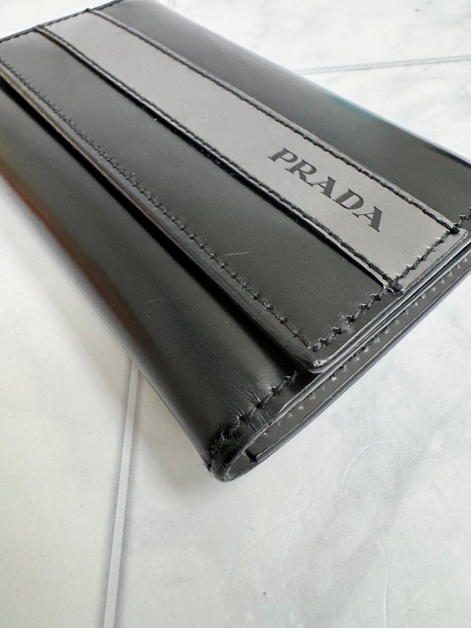 Prada Black And Grey Leather 6 Key Holder