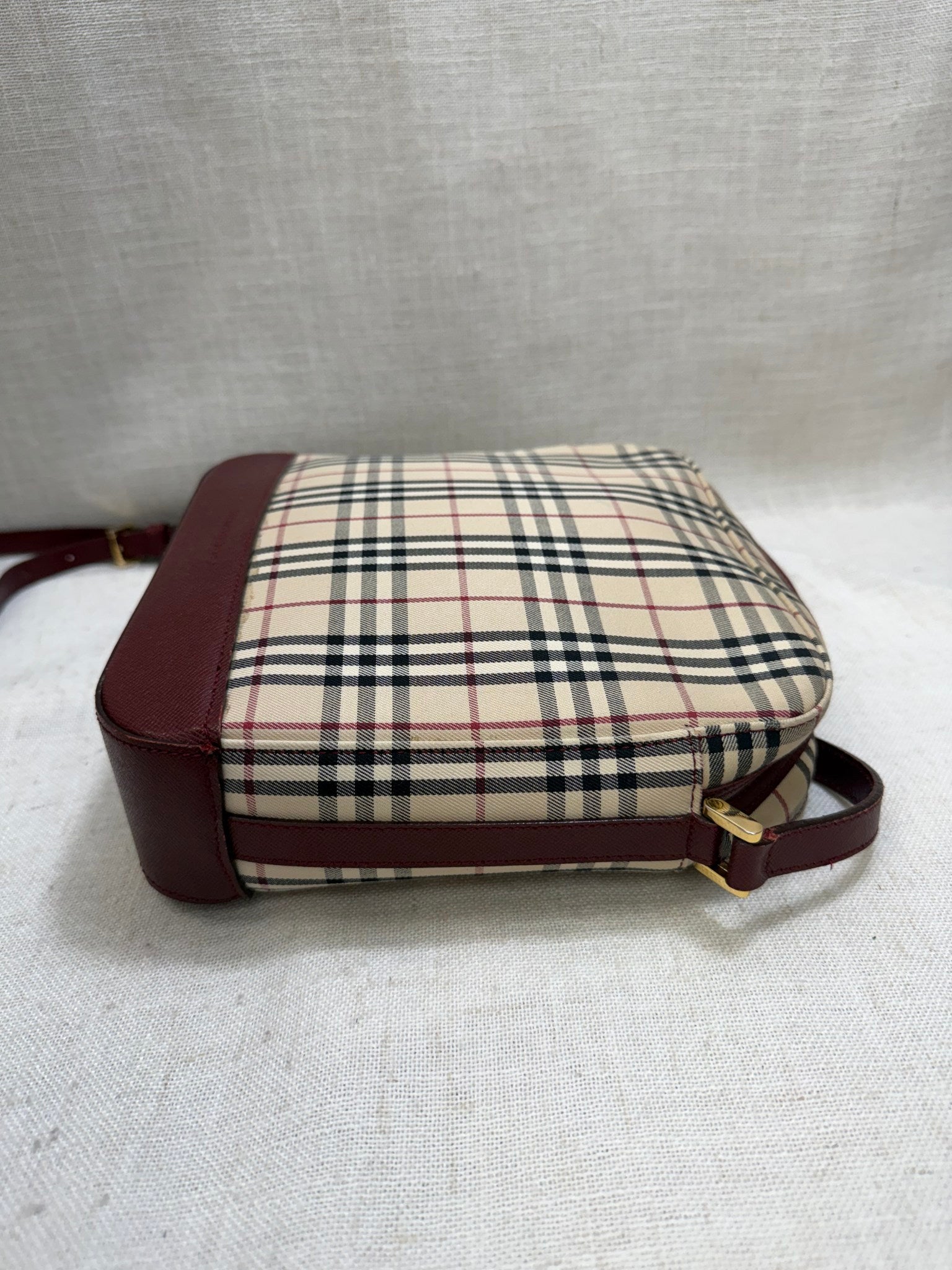 Burberry Burgundy Canvas Nova Check Crossbody Bag