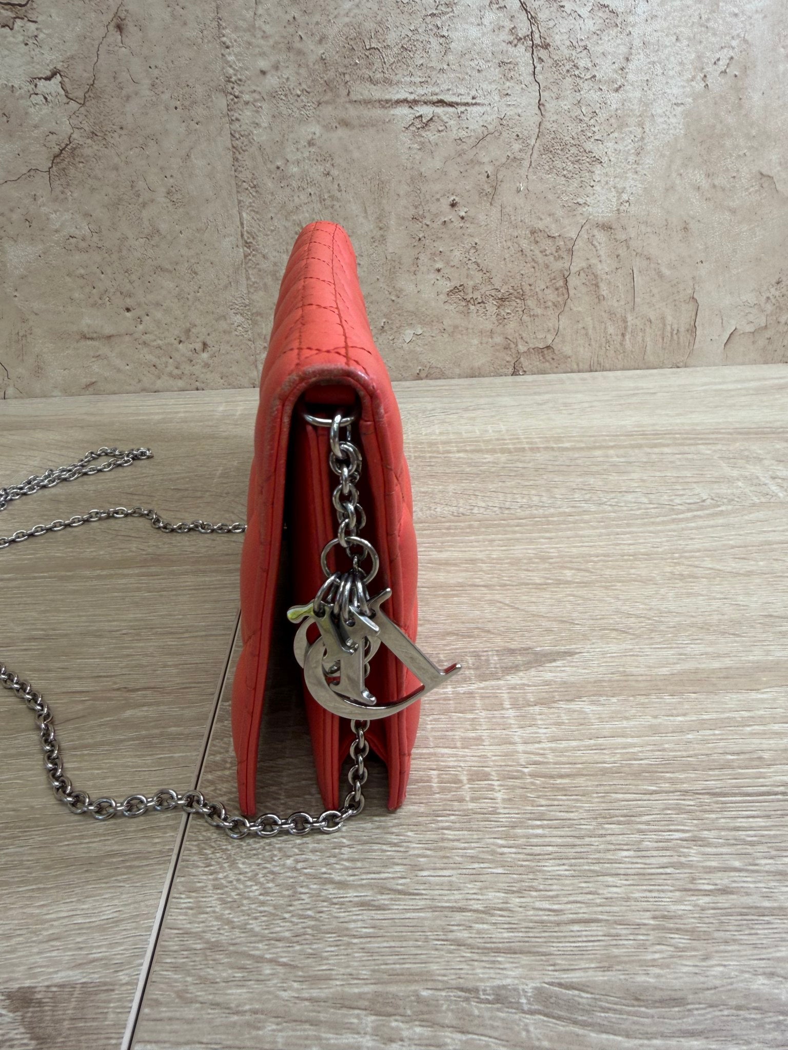 Christian Dior Coral Cannage Leather Lady Dior Chain Clutch