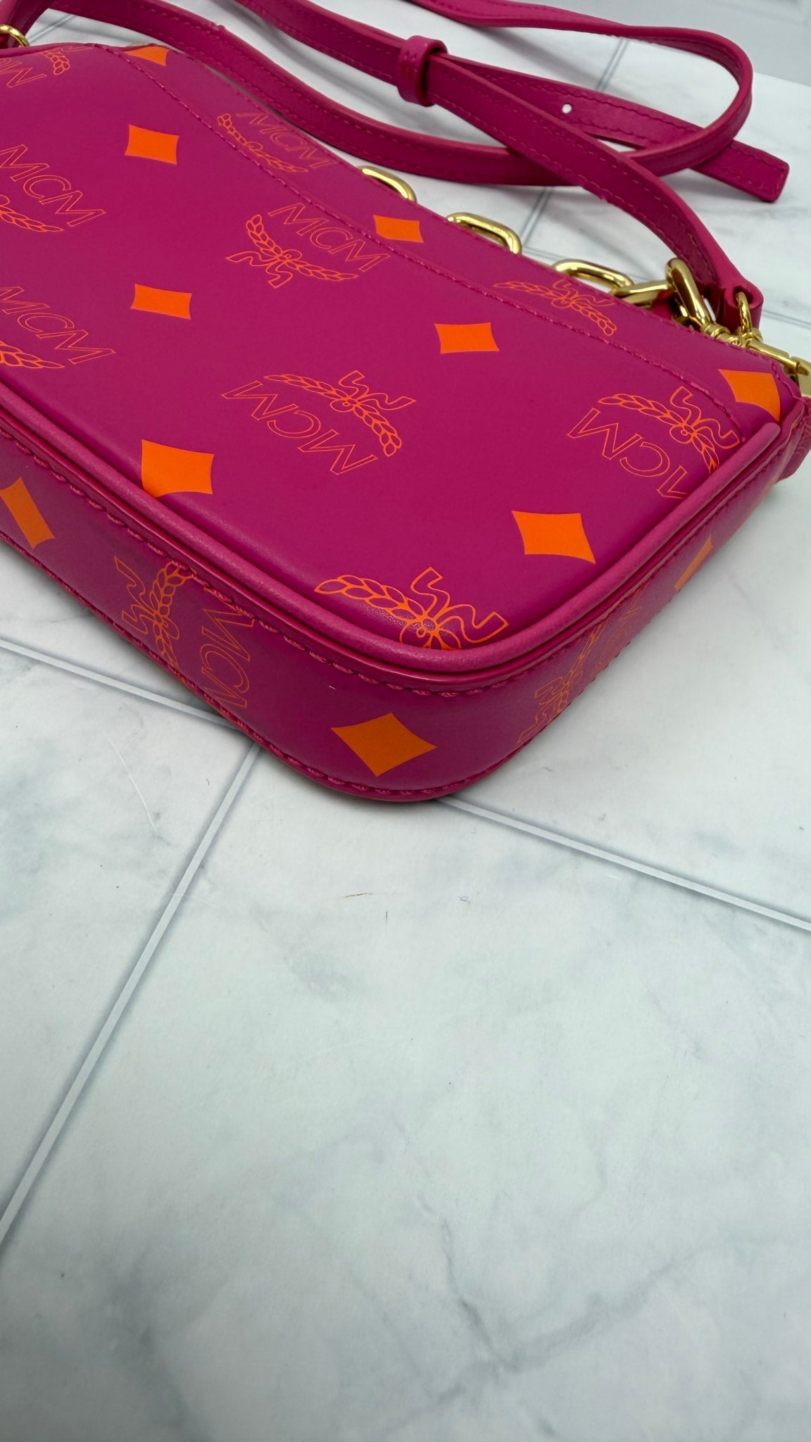 LIKE NEW- MCM Pink & Orange Visetos Calfskin Mini Color Splash Crossbody