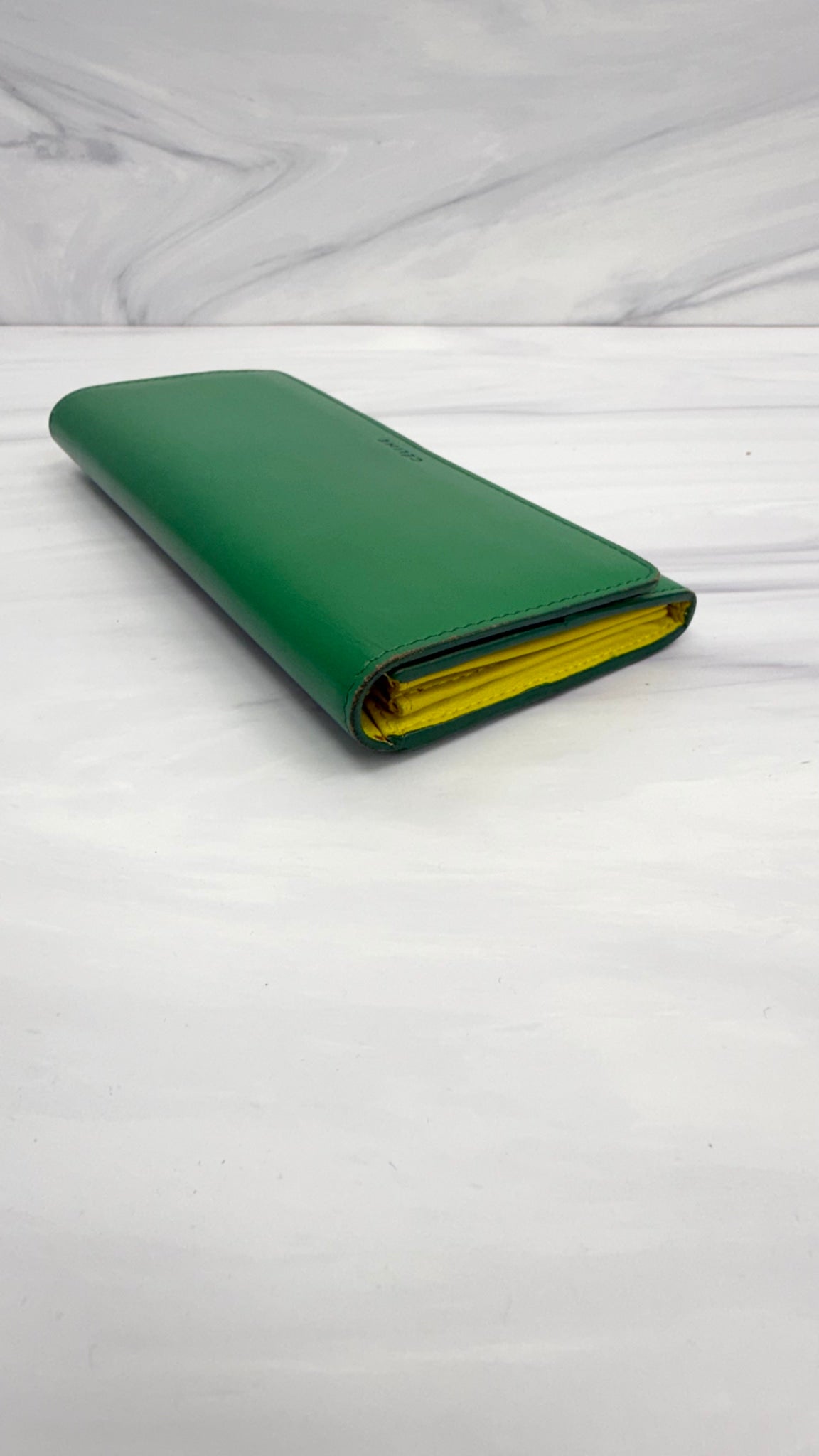 Celine Green Leather Long Flap Wallet