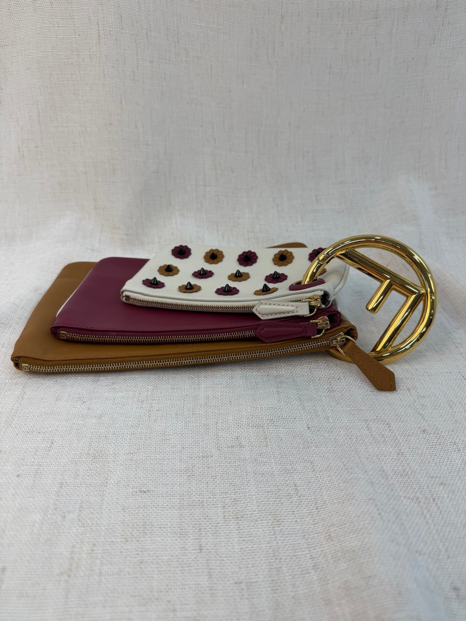 Fendi Multicolor Leather Triplette Pouch Clutch