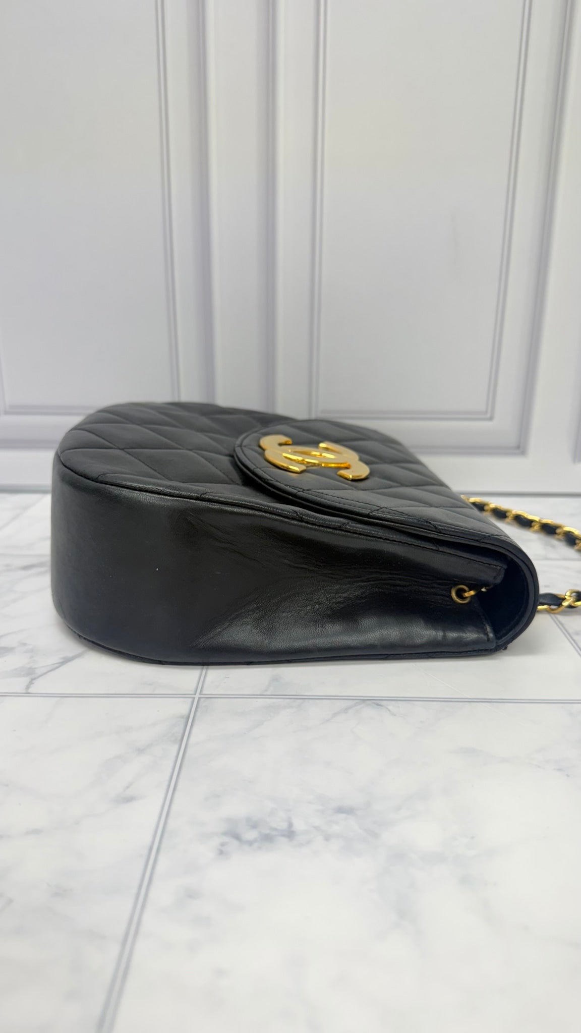 Chanel Black Lambskin Leather Vintage Half Moon Shoulder Bag
