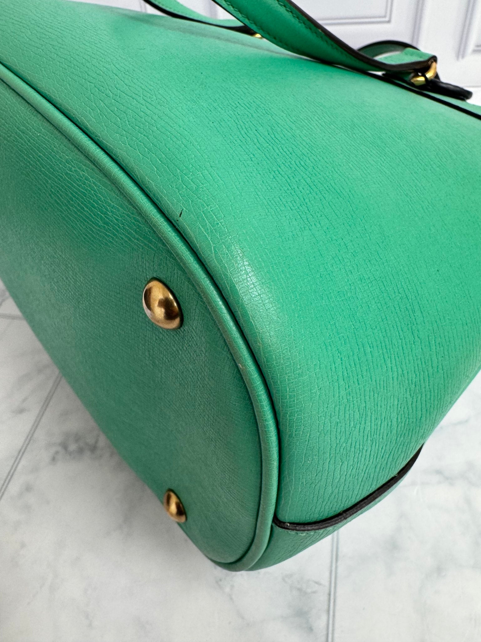 Gucci Green Grained Leather Medium Bright Bit Tote Bag