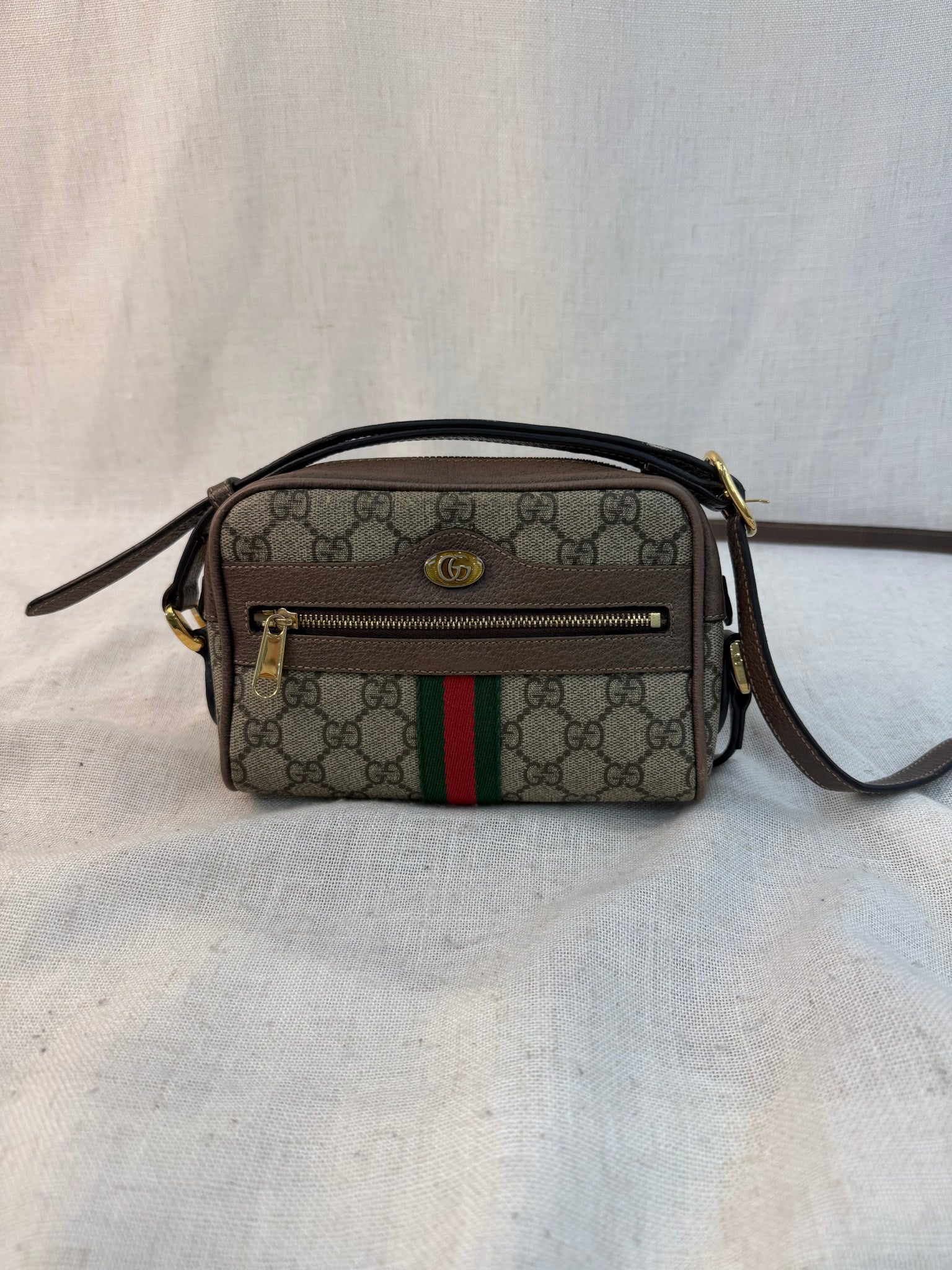 Gucci Brown Coated Canvas GG Supreme Print Mini Ophidia Bag
