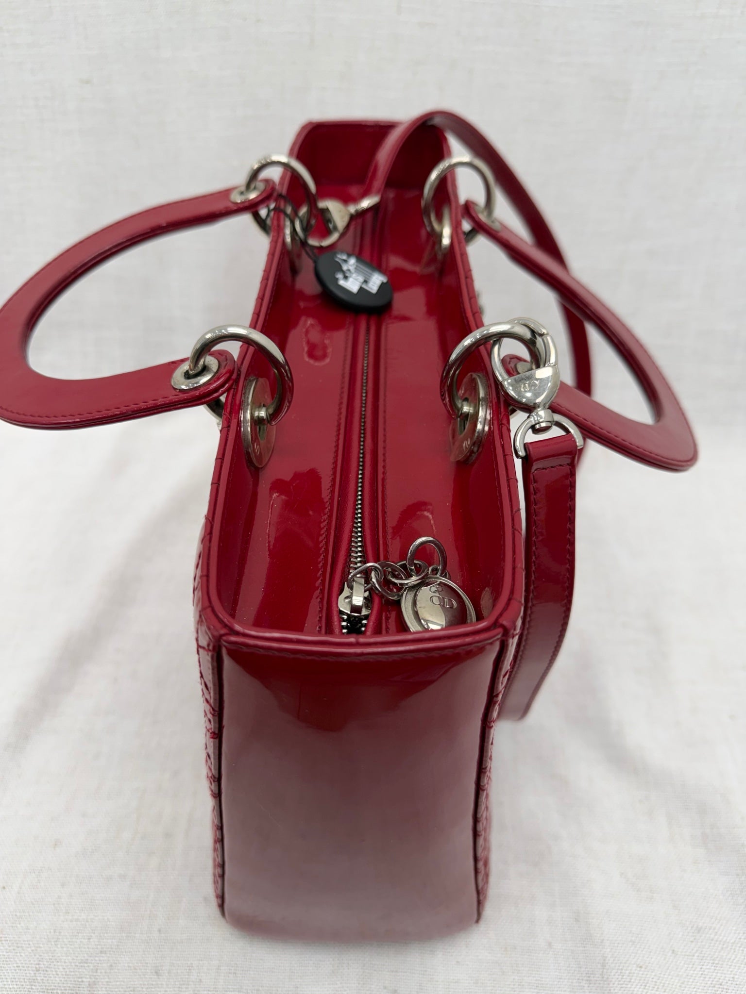 Christian Dior Dark Red Cannage Patent Leather Large Lady Dior Handbag