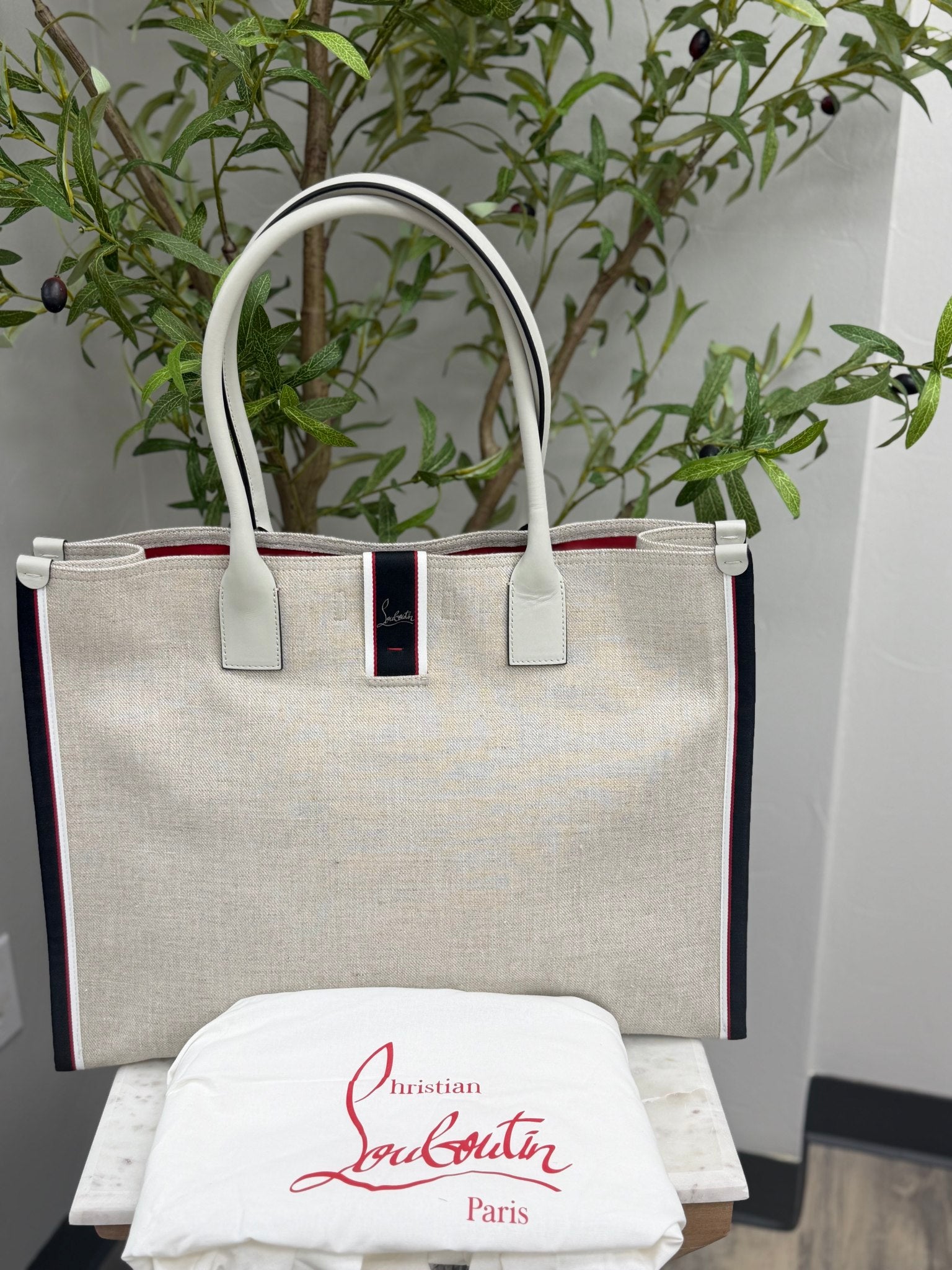 LIKE NEW - Christian Louboutin Beige Canvas XL Nastroloubi Tote Bag