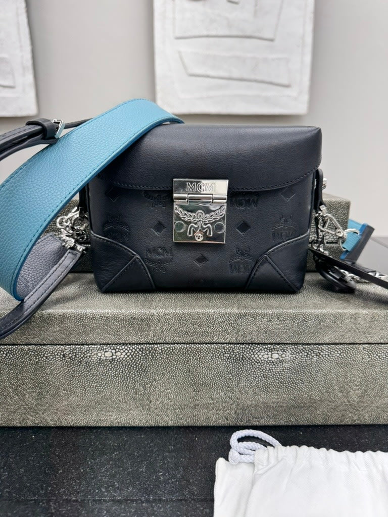 MCM Black Visetos Embossed Leather Soft Berlin 2Way Bag