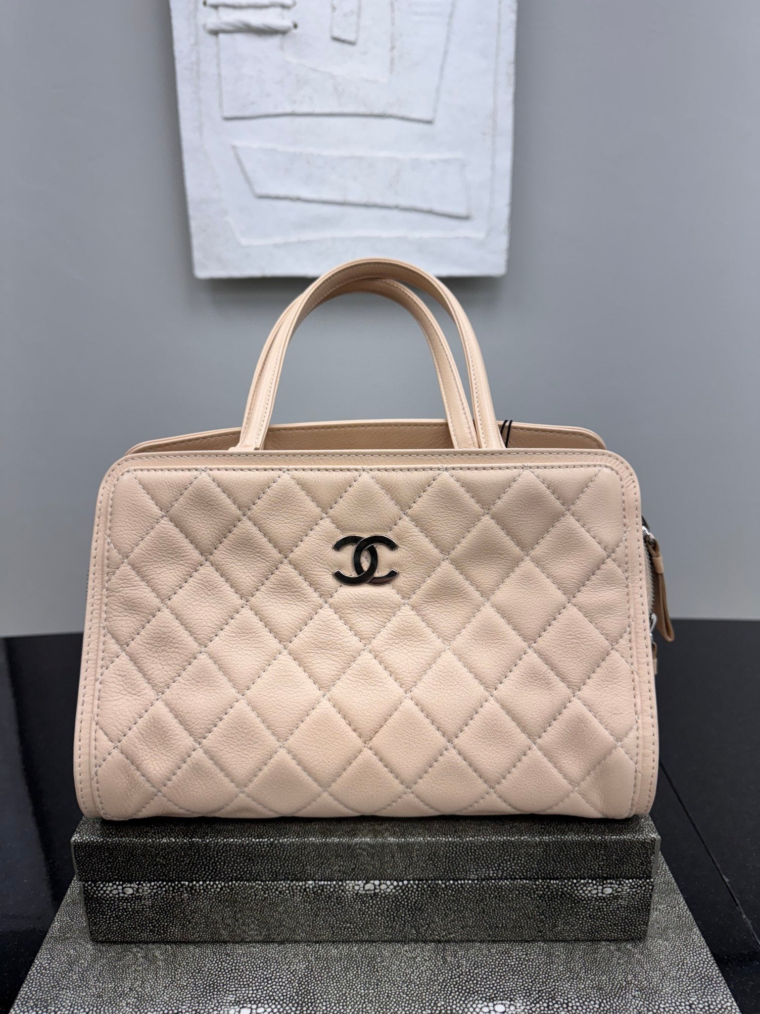 Chanel Beige Vintage Quilted Grained Leather Shoulder Bag