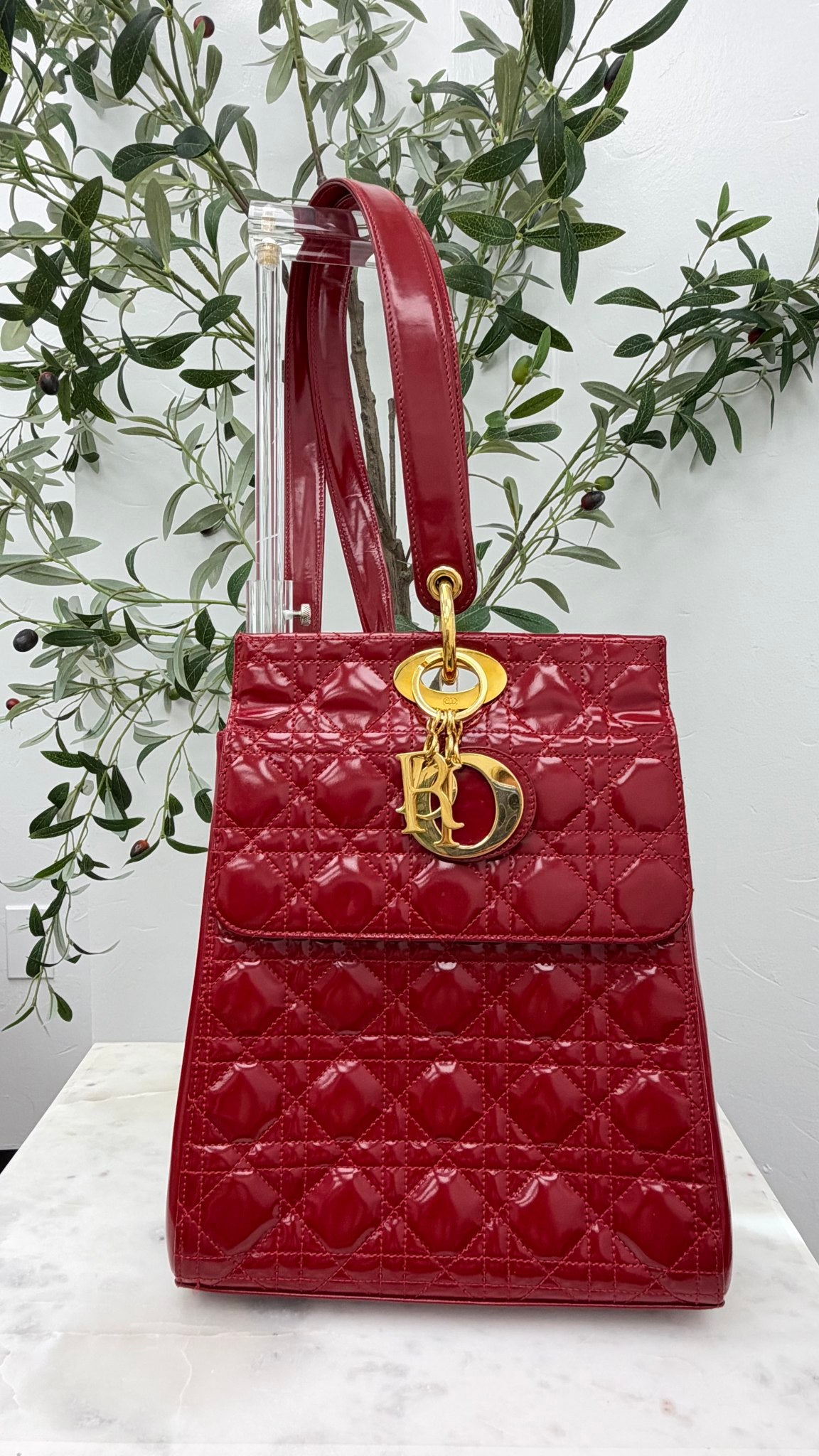 Christian Dior Red Quilted Patent Leather Backpack