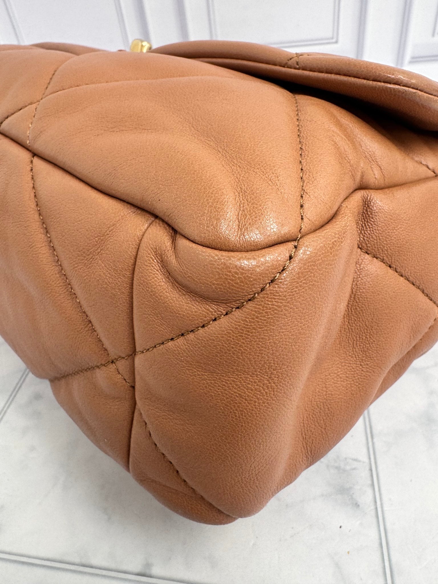 Chanel Camel Quilted Lambskin Chanel 19 Medium Flap Bag