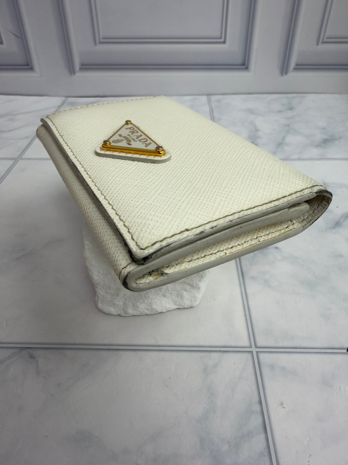 Prada White Saffiano Leather Card Case