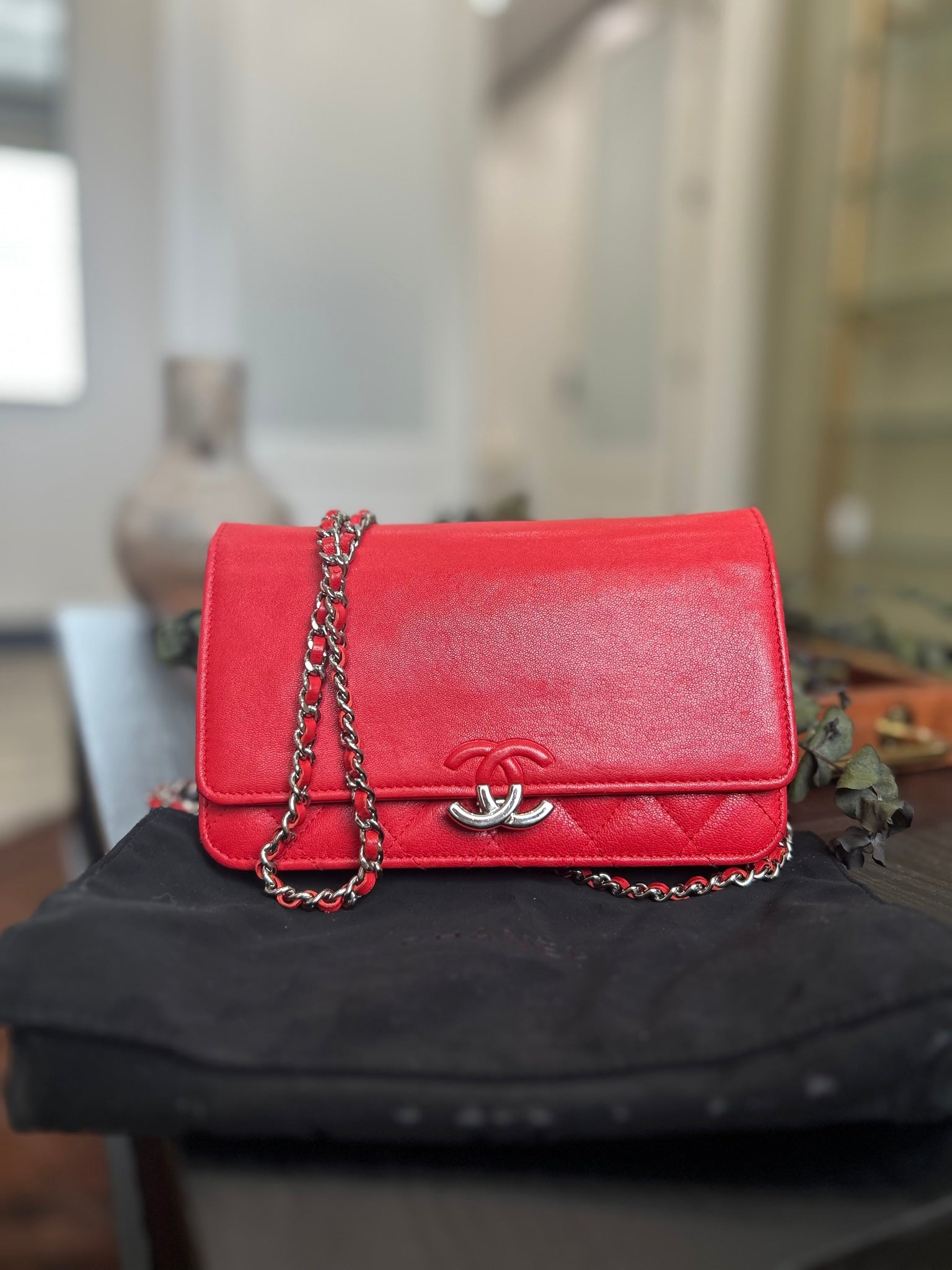 Chanel Red Lambskin Urban Companion Wallet on Chain