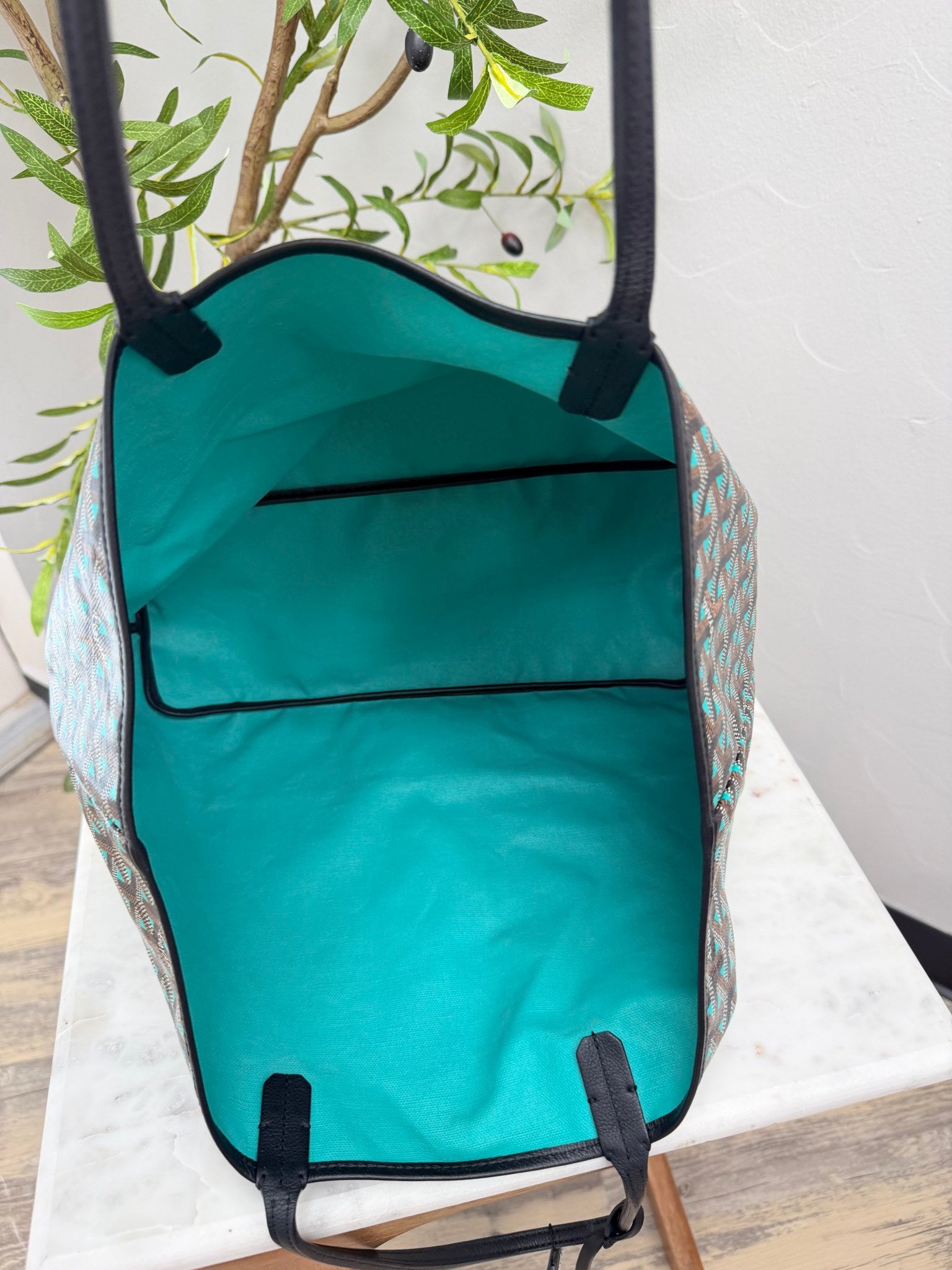 Goyard Teal And Black Goyardine Canvas Saint Louis Tote Bag